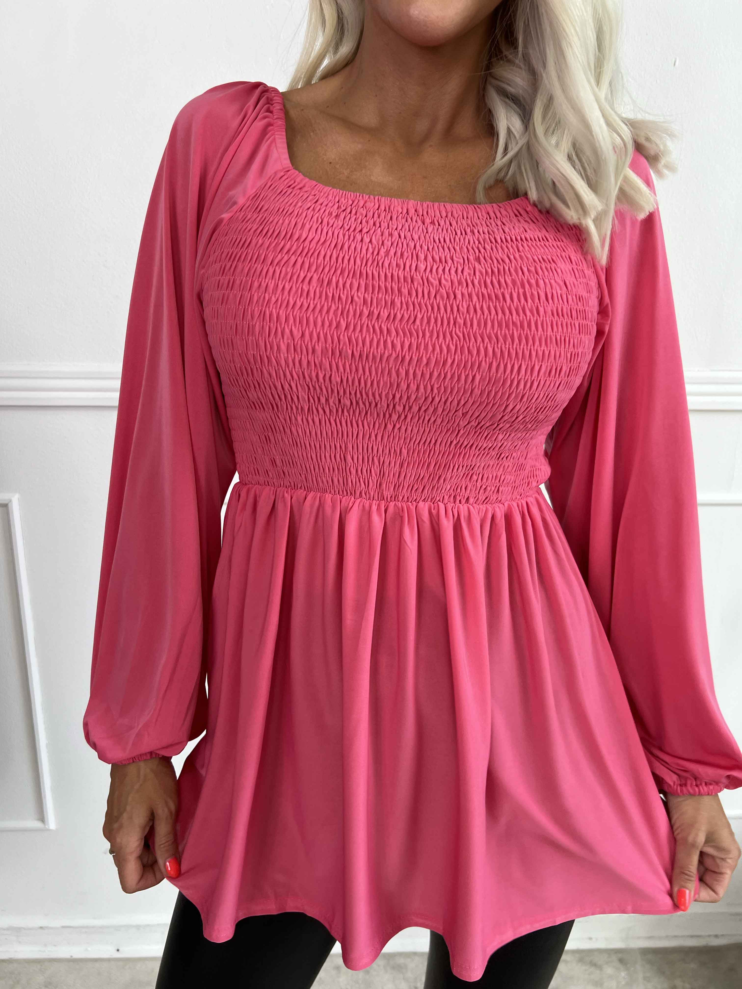 Elna Plain Shirt L/S - Elastisk bluse med smock over brystet