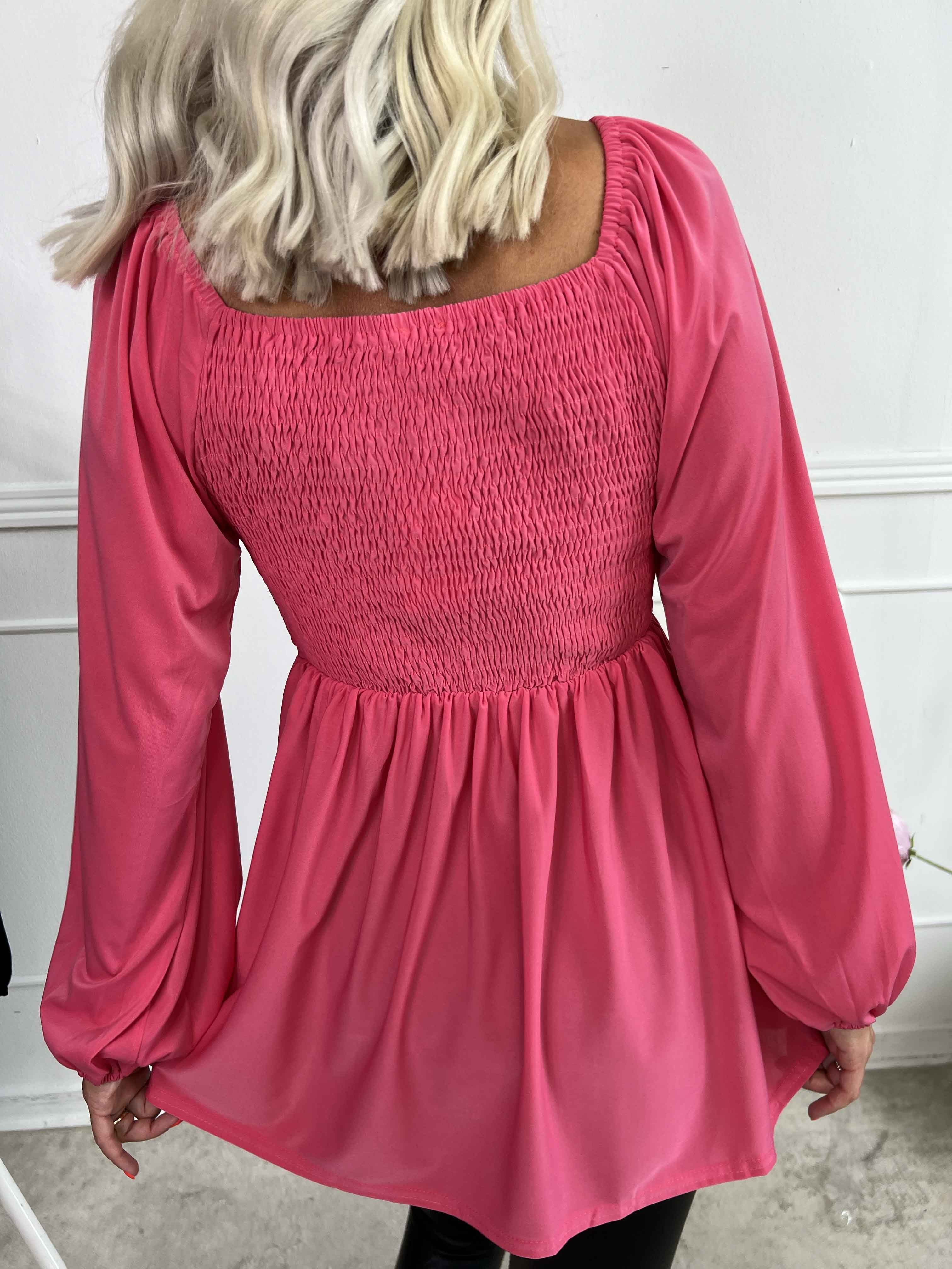 Elna Plain Shirt L/S - Elastisk bluse med smock over brystet