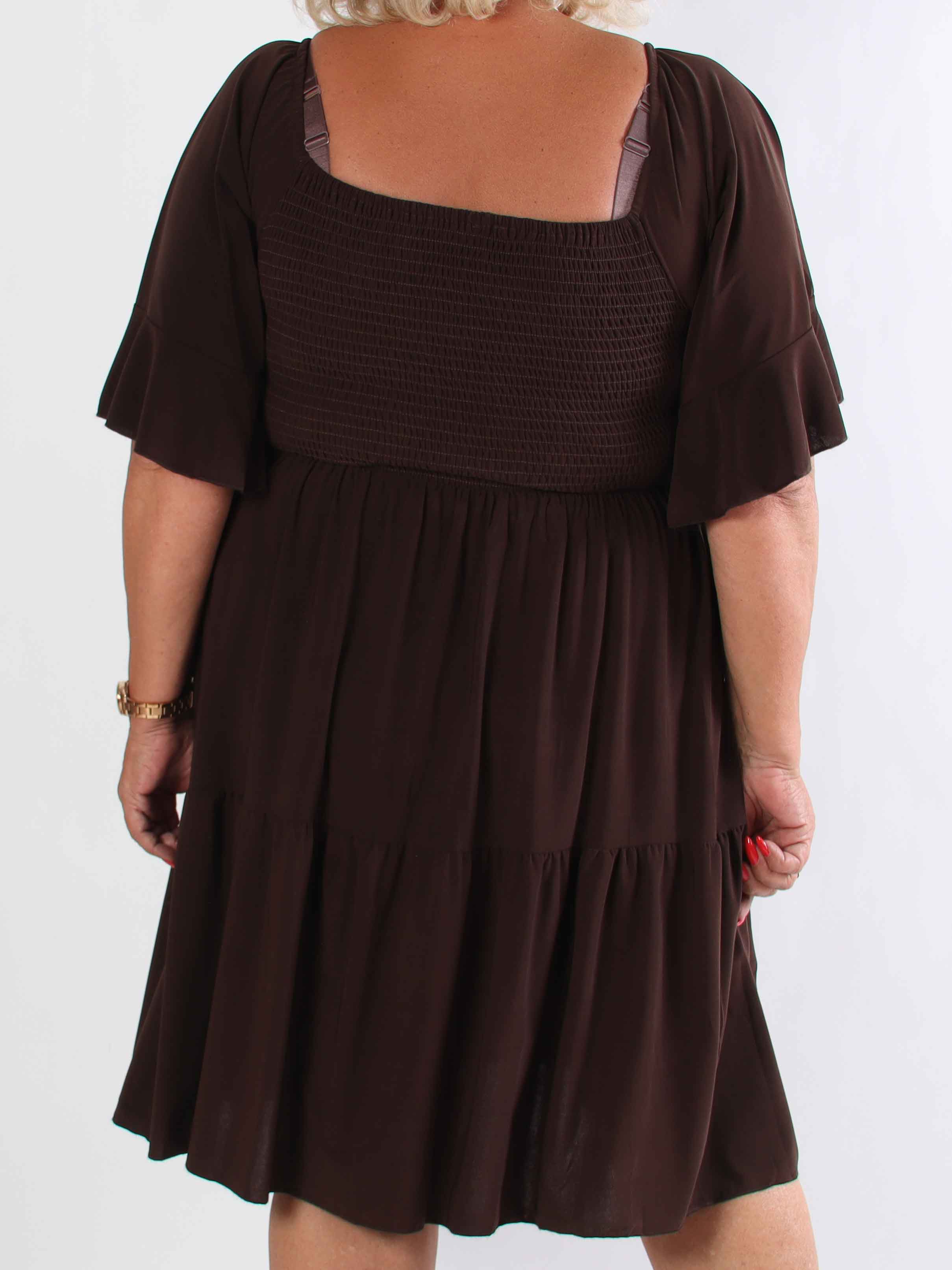 Elna Plain Short - Elastisk plain plus size kjole med smock over brystet