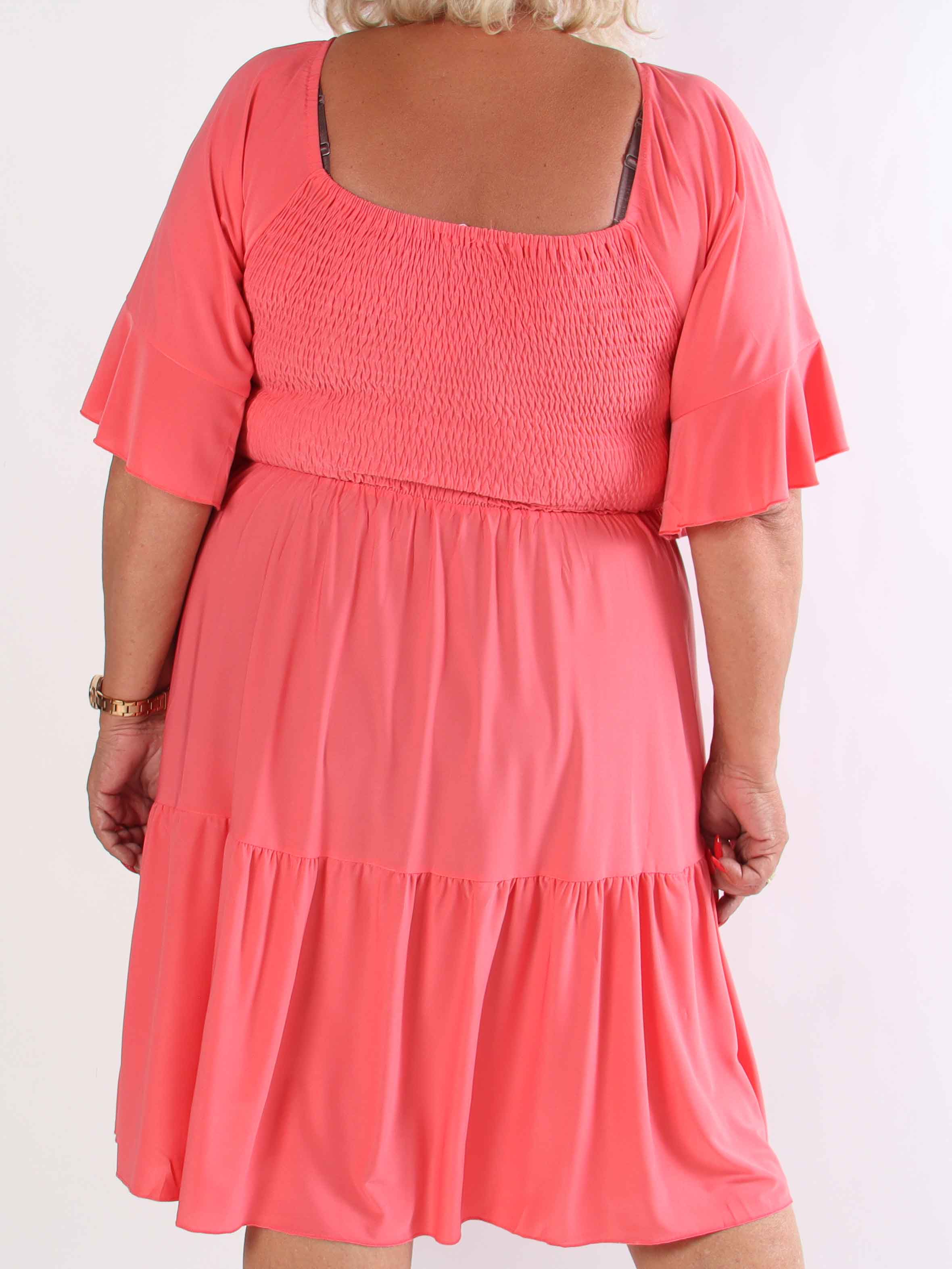 Elna Plain Short - Elastisk plain plus size kjole med smock over brystet