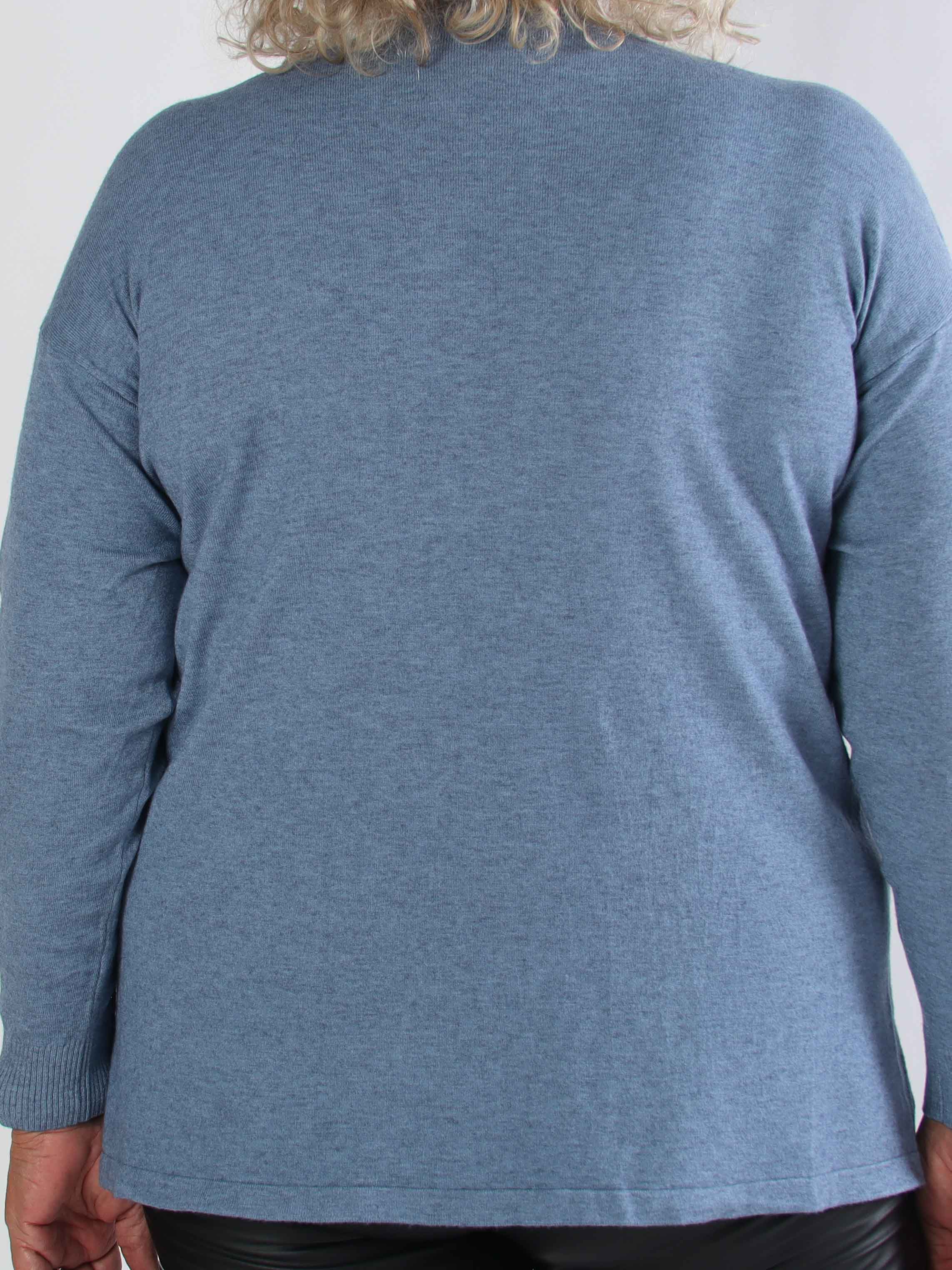 Ellrun - Plus size strikbluse med zigzag af similisten i bunden