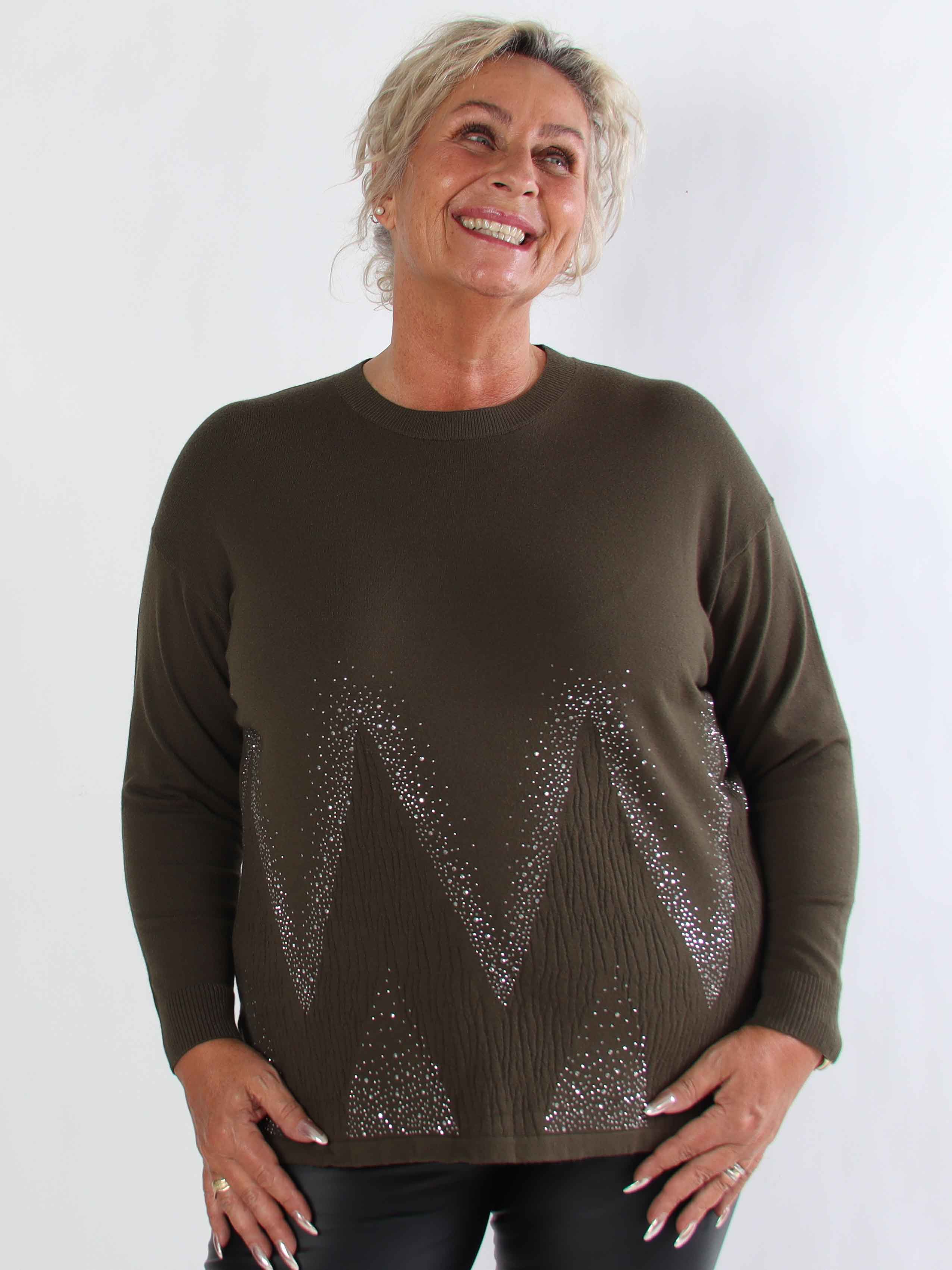 Ellrun - Plus size strikbluse med zigzag af similisten i bunden