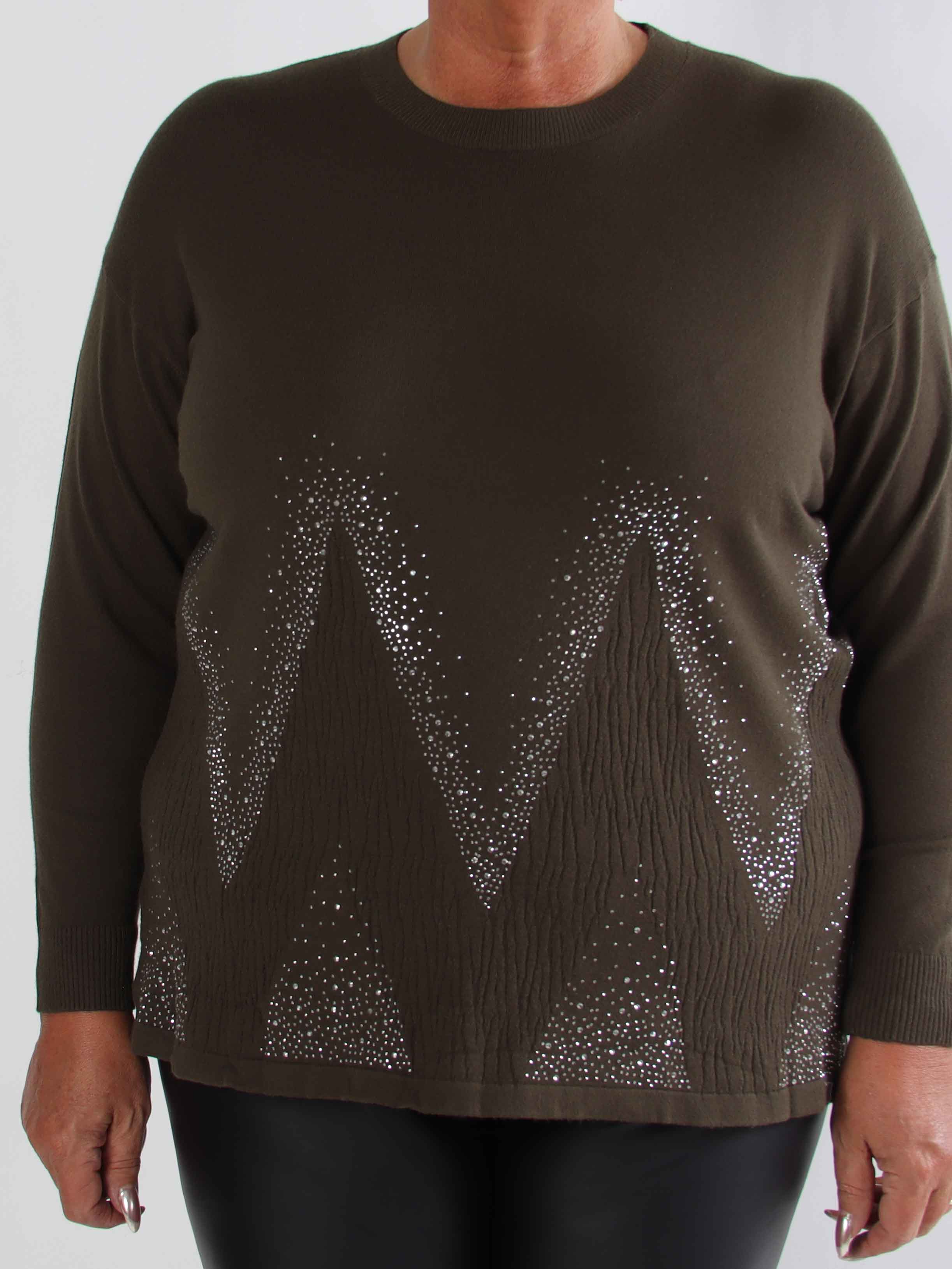 Ellrun - Plus size strikbluse med zigzag af similisten i bunden