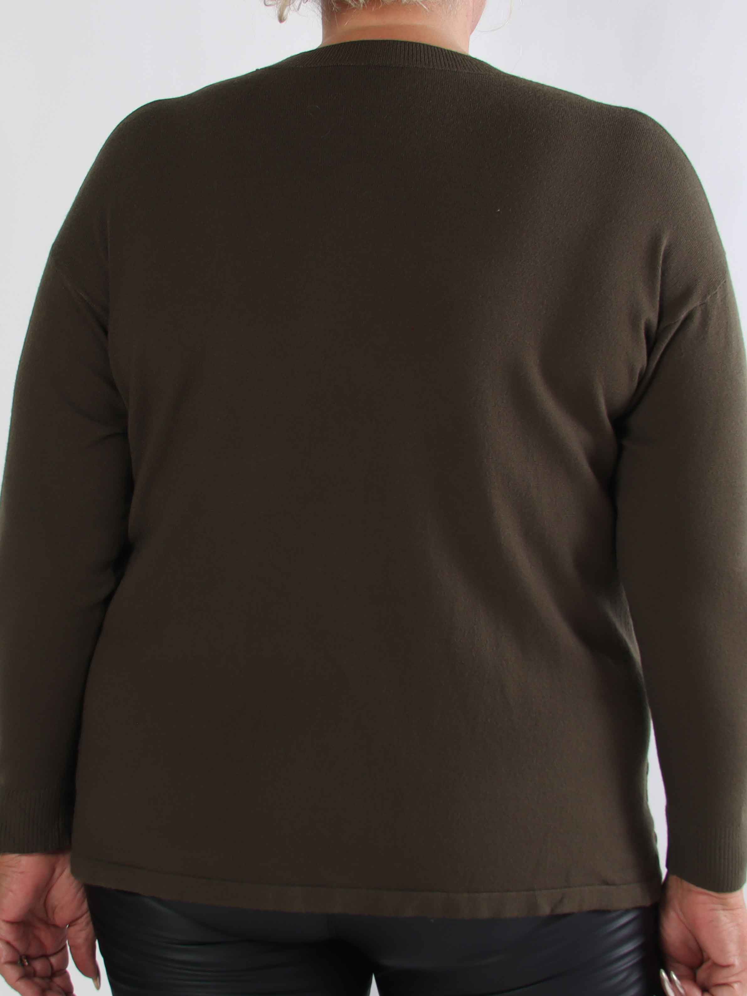 Ellrun - Plus size strikbluse med zigzag af similisten i bunden