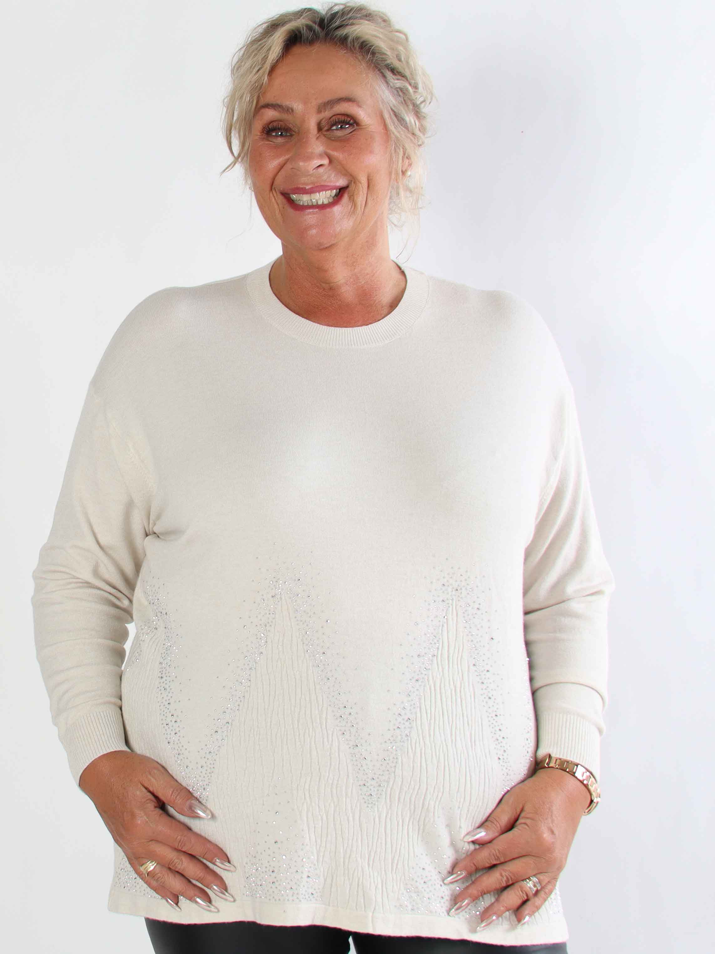 Ellrun - Plus size strikbluse med zigzag af similisten i bunden