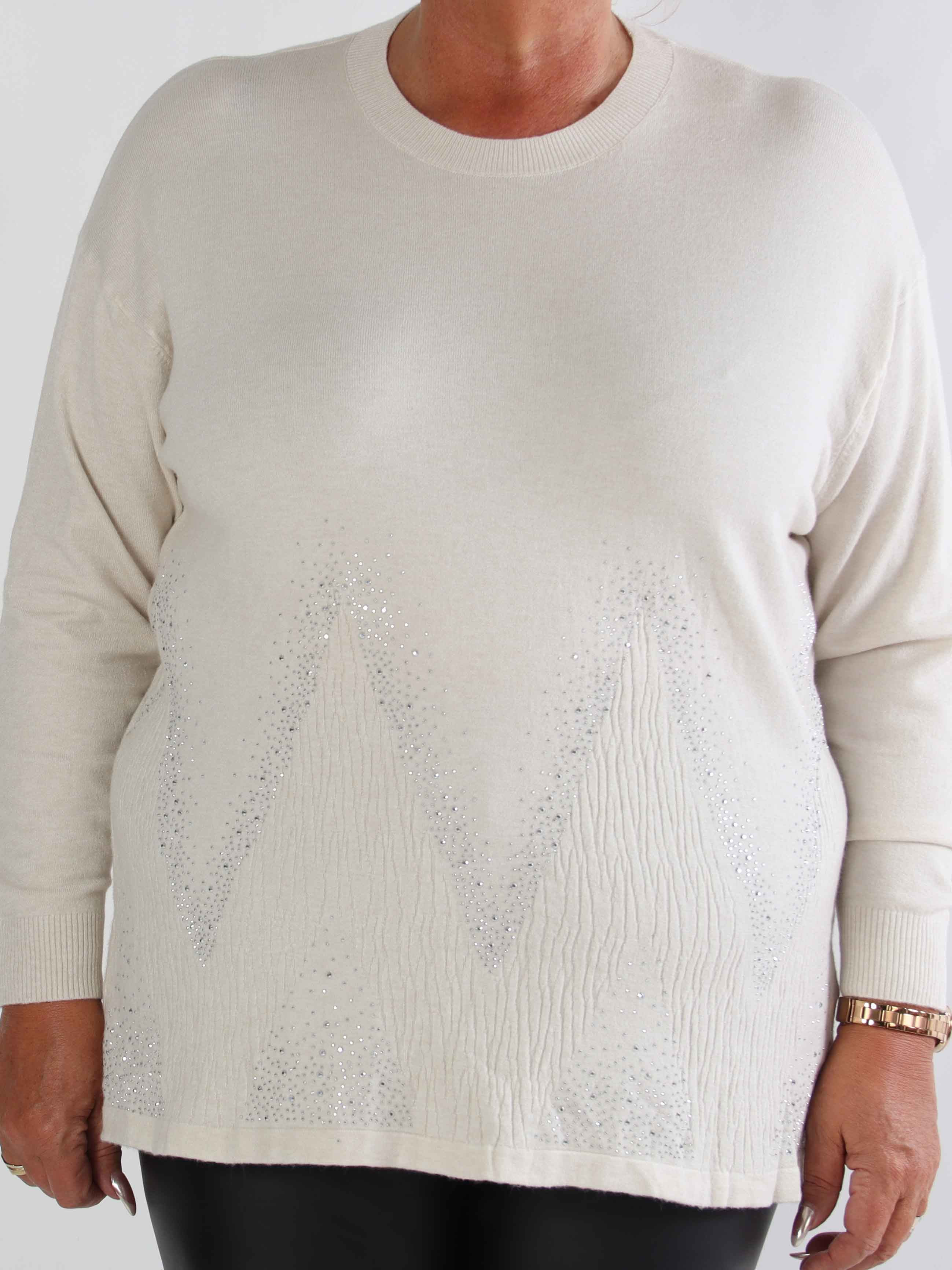 Ellrun - Plus size strikbluse med zigzag af similisten i bunden