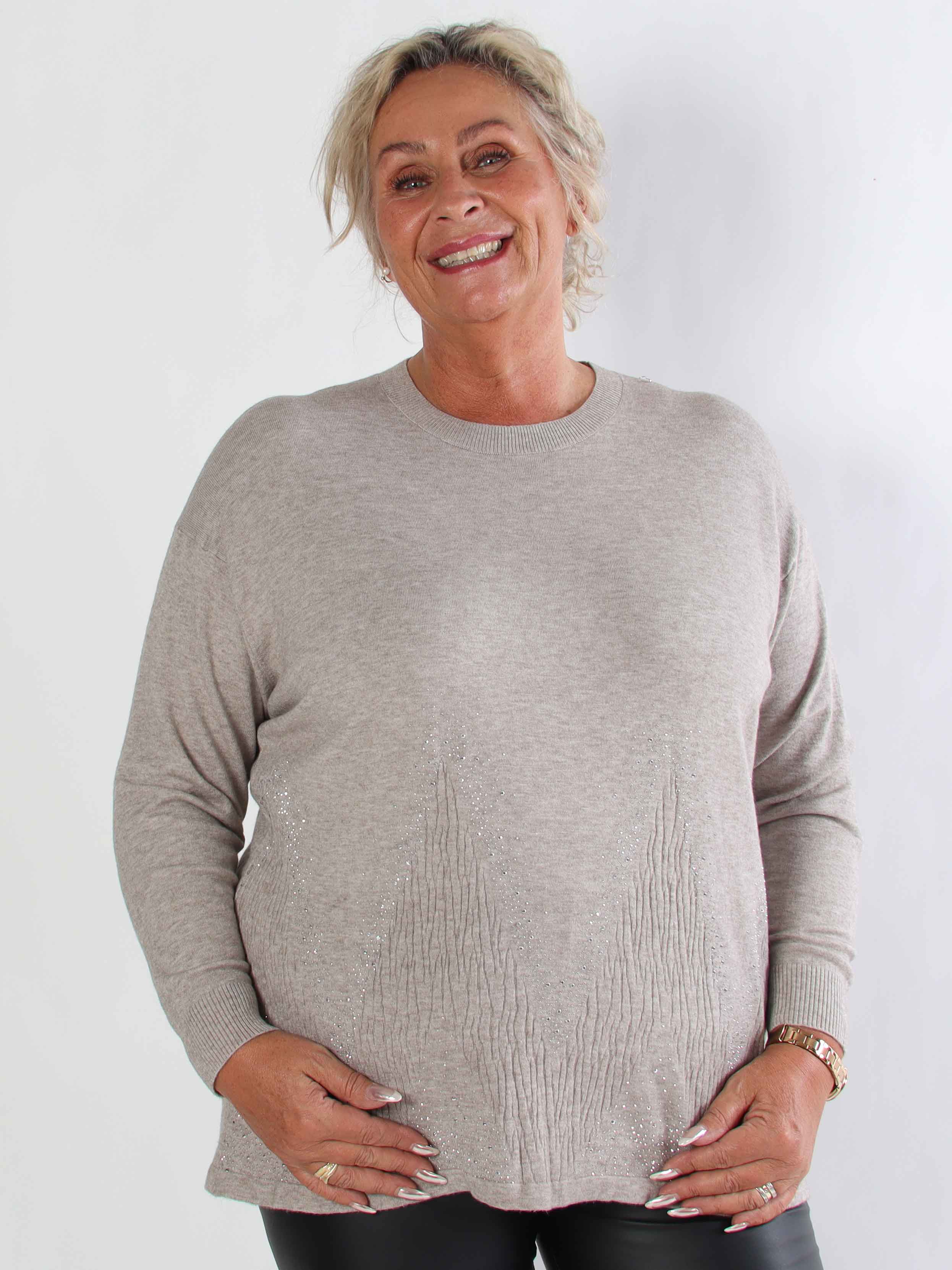 Ellrun - Plus size strikbluse med zigzag af similisten i bunden