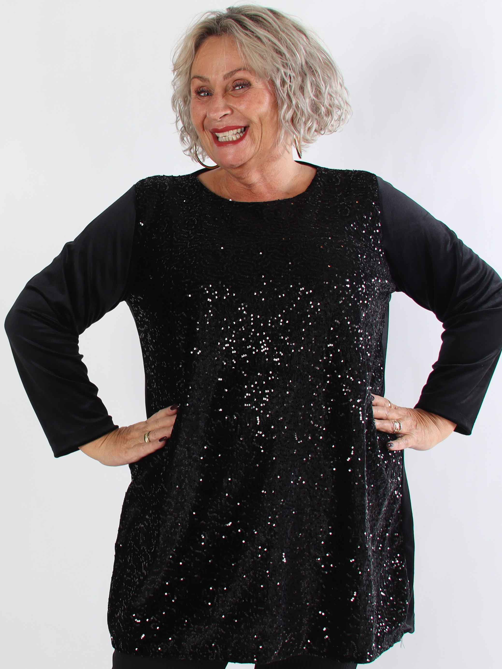 Eumonia - Blød plus size tunikakjole med pailletter