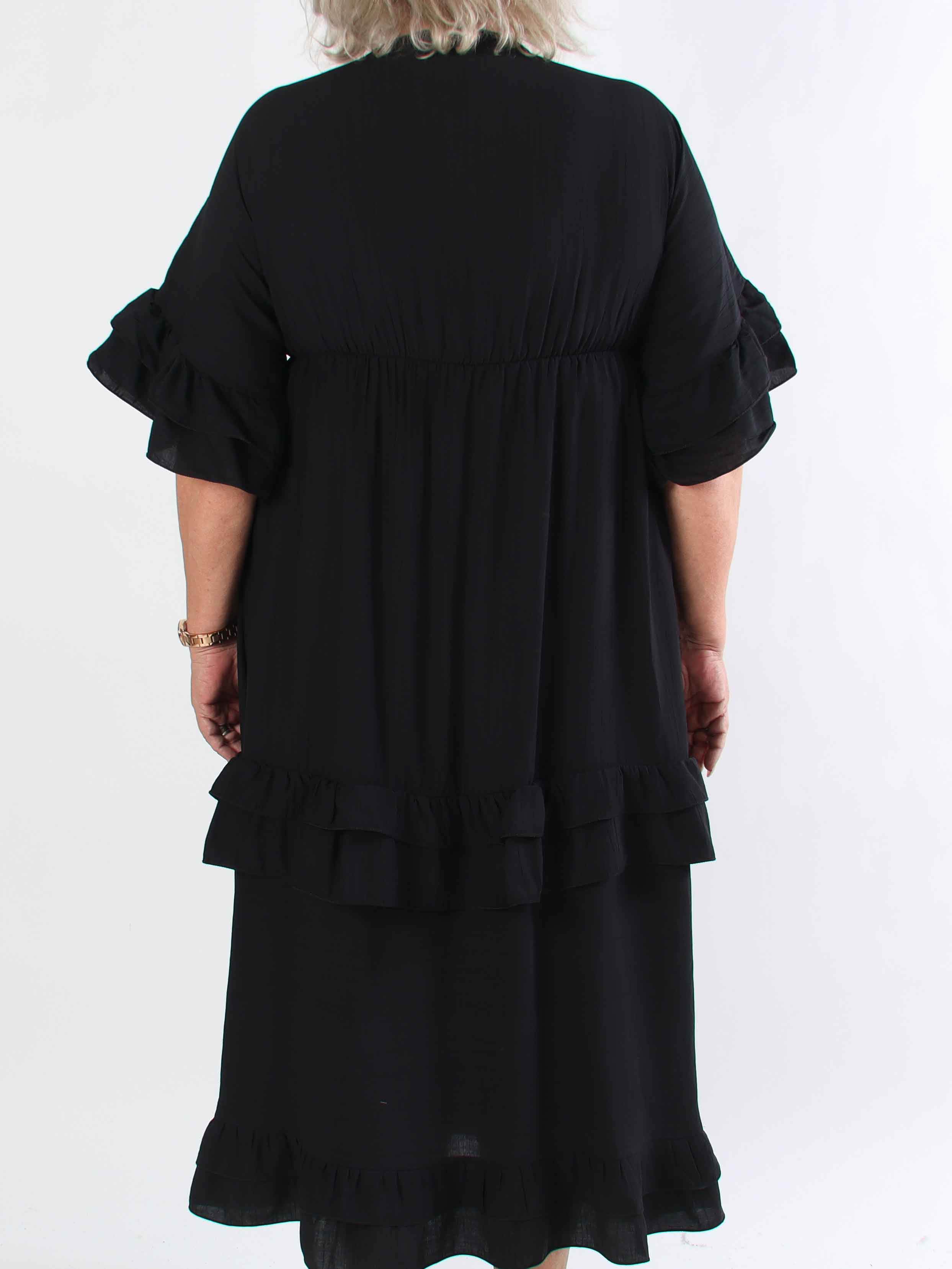 Europe - Lang plus size kjole i viskose med flæsedetaljer