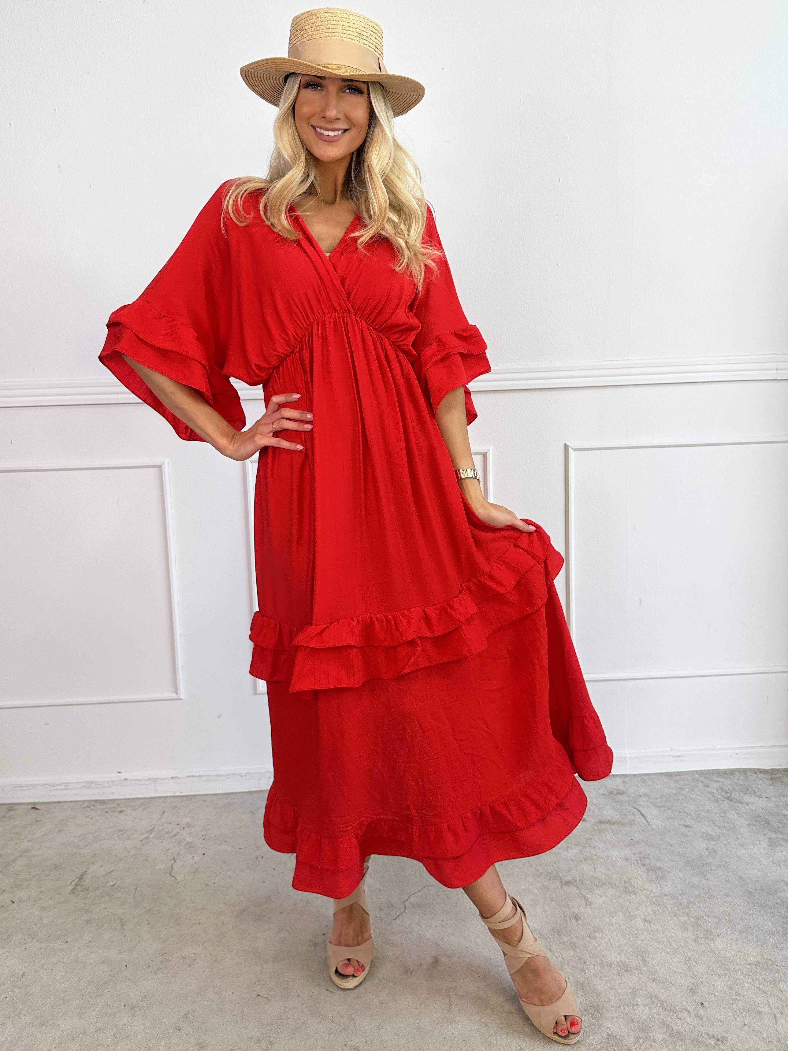 Europe - Sød lang kjole i viskose med flæsedetaljer