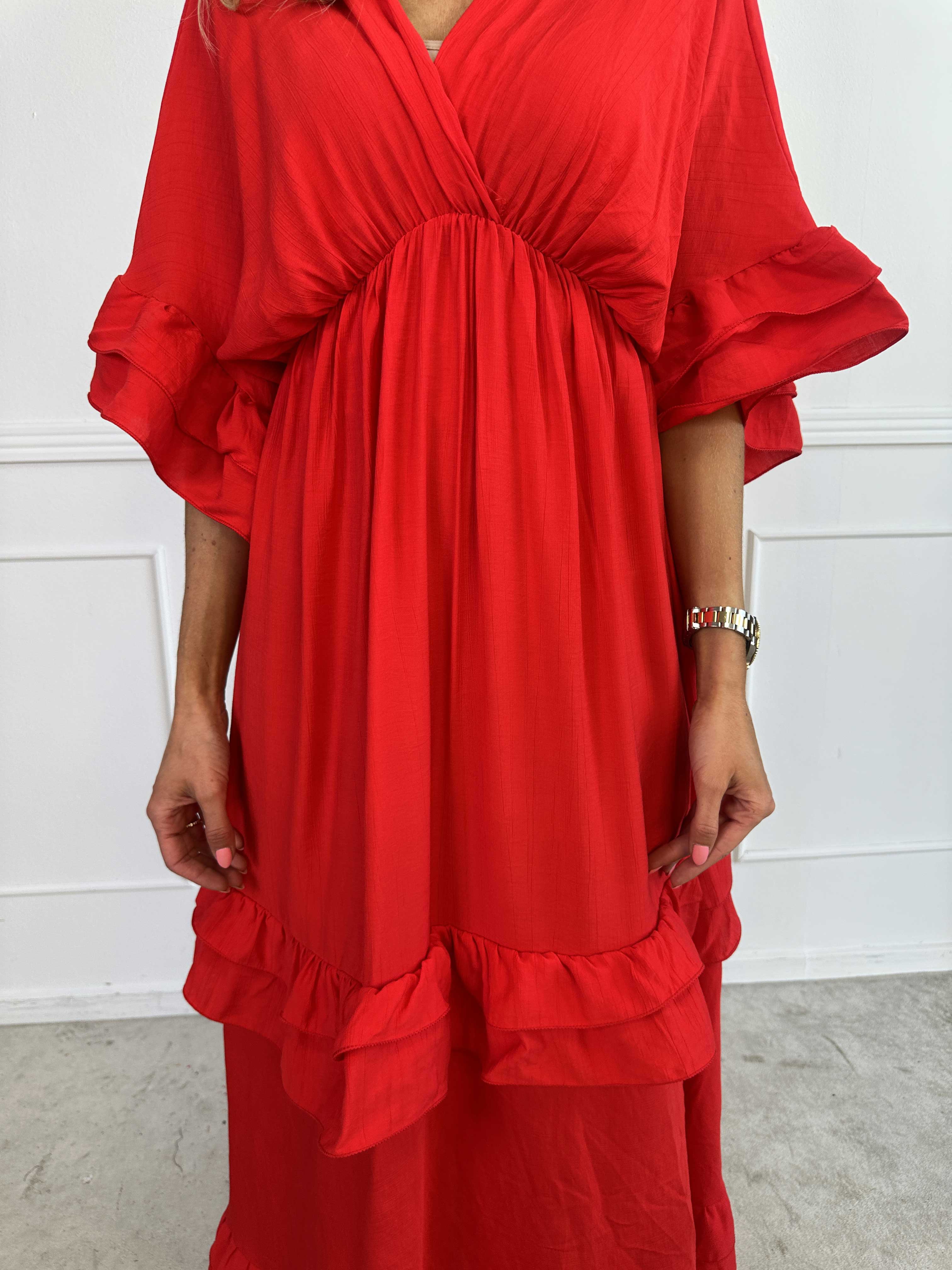 Europe - Sød lang kjole i viskose med flæsedetaljer