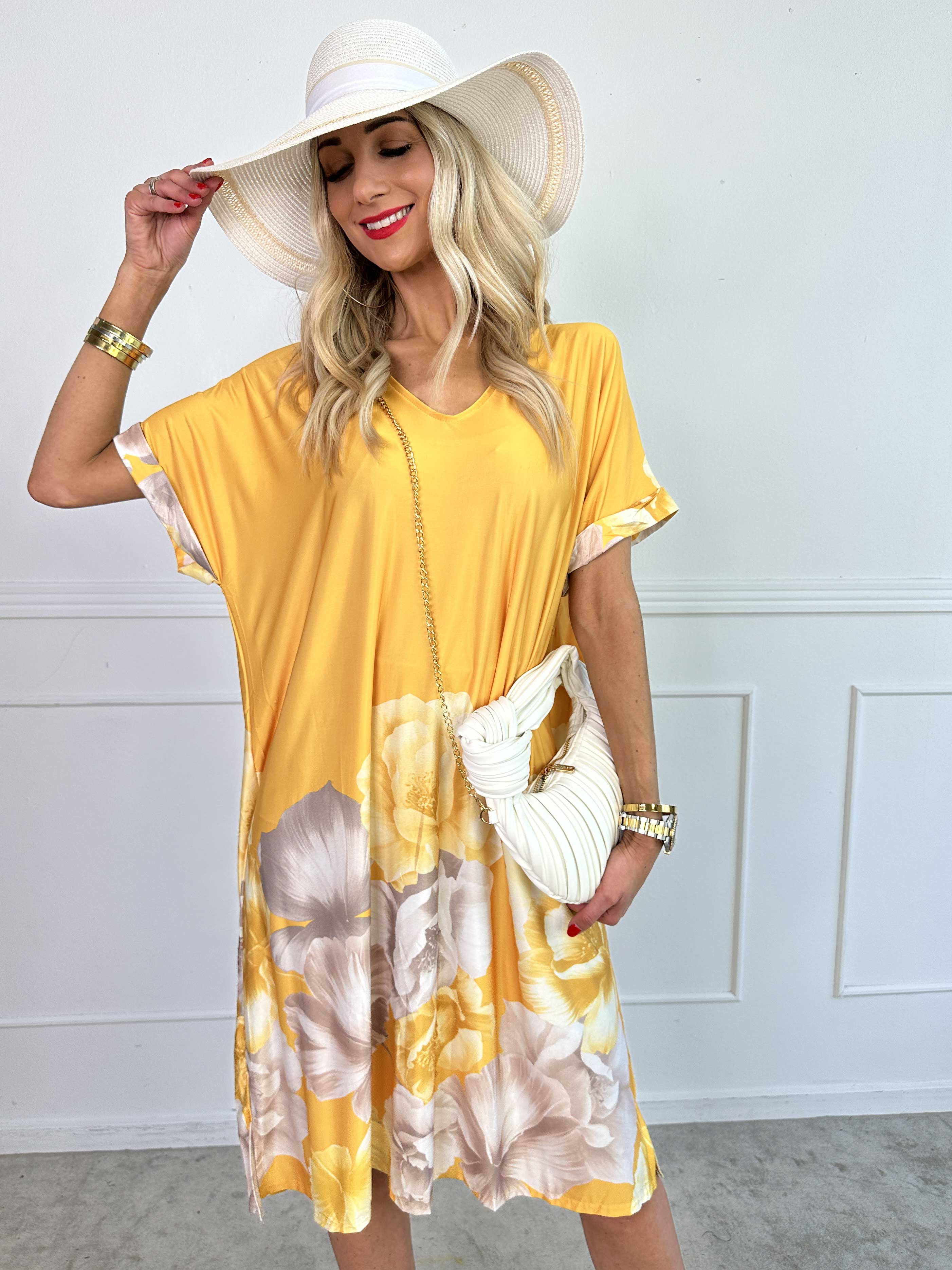 Evie Peony - Løs tunikakjole i elastisk stof med blomsterprint