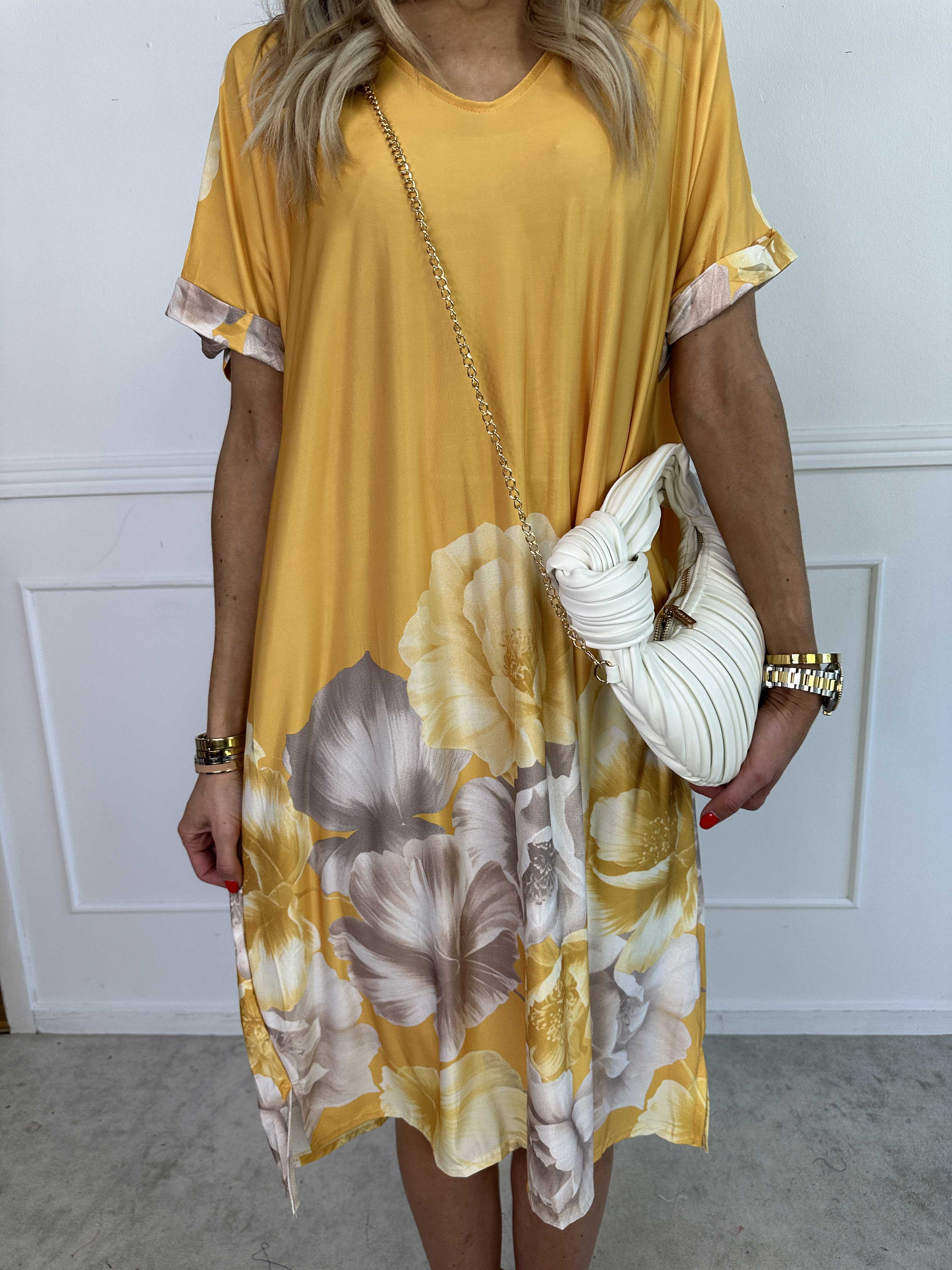 Evie Peony - Løs tunikakjole i elastisk stof med blomsterprint