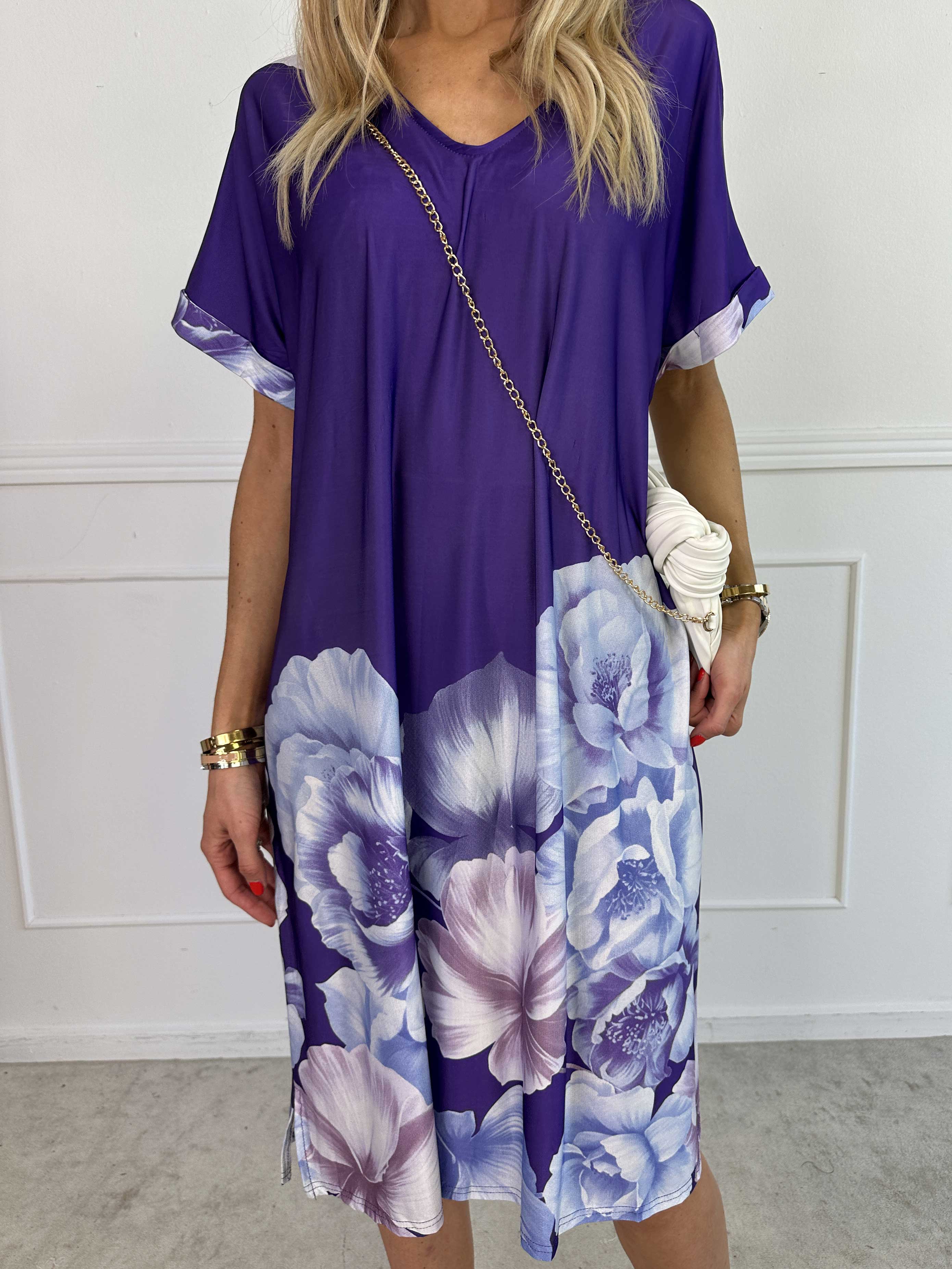 Evie Peony - Løs tunikakjole i elastisk stof med blomsterprint