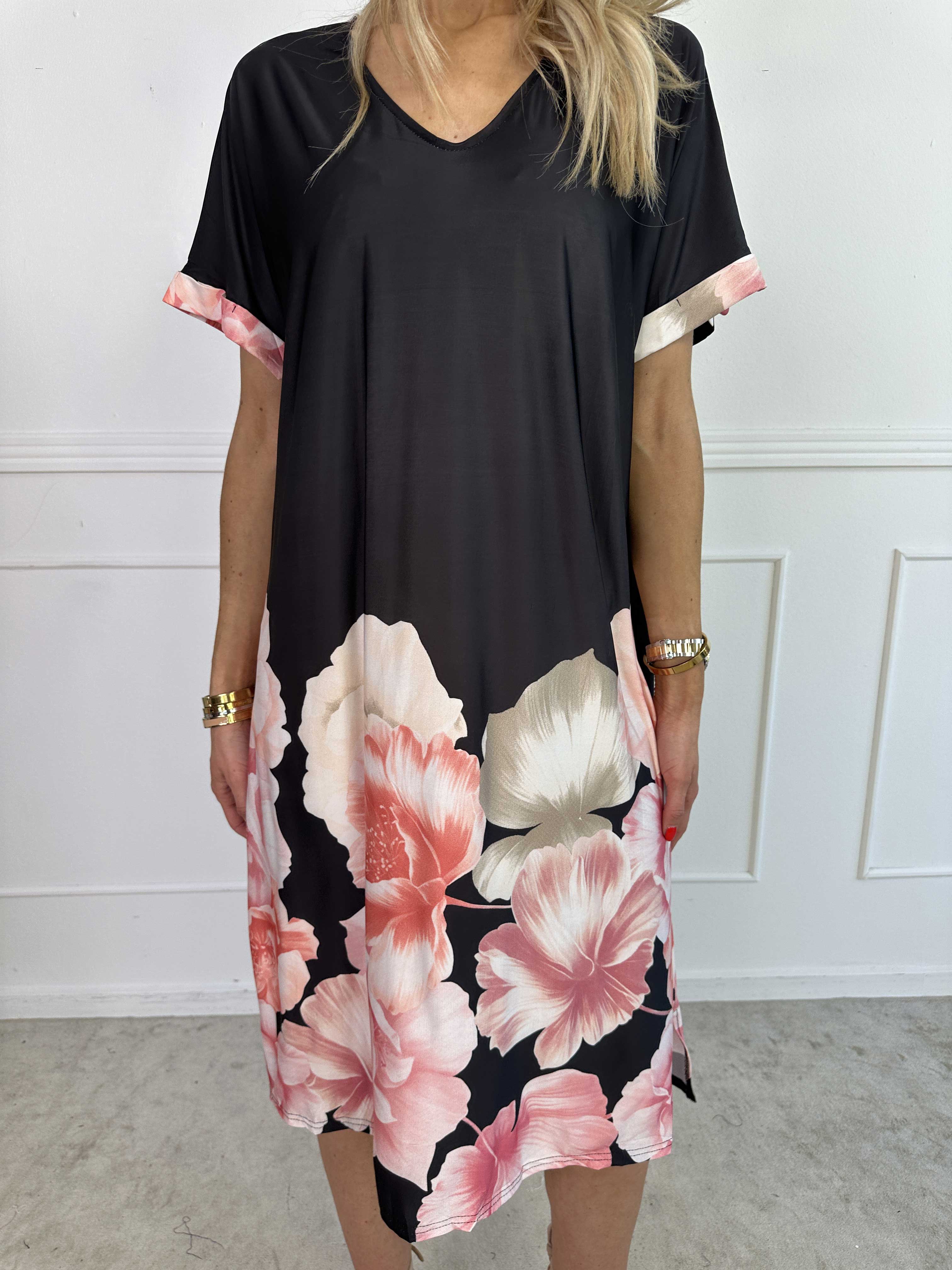 Evie Peony - Løs tunikakjole i elastisk stof med blomsterprint