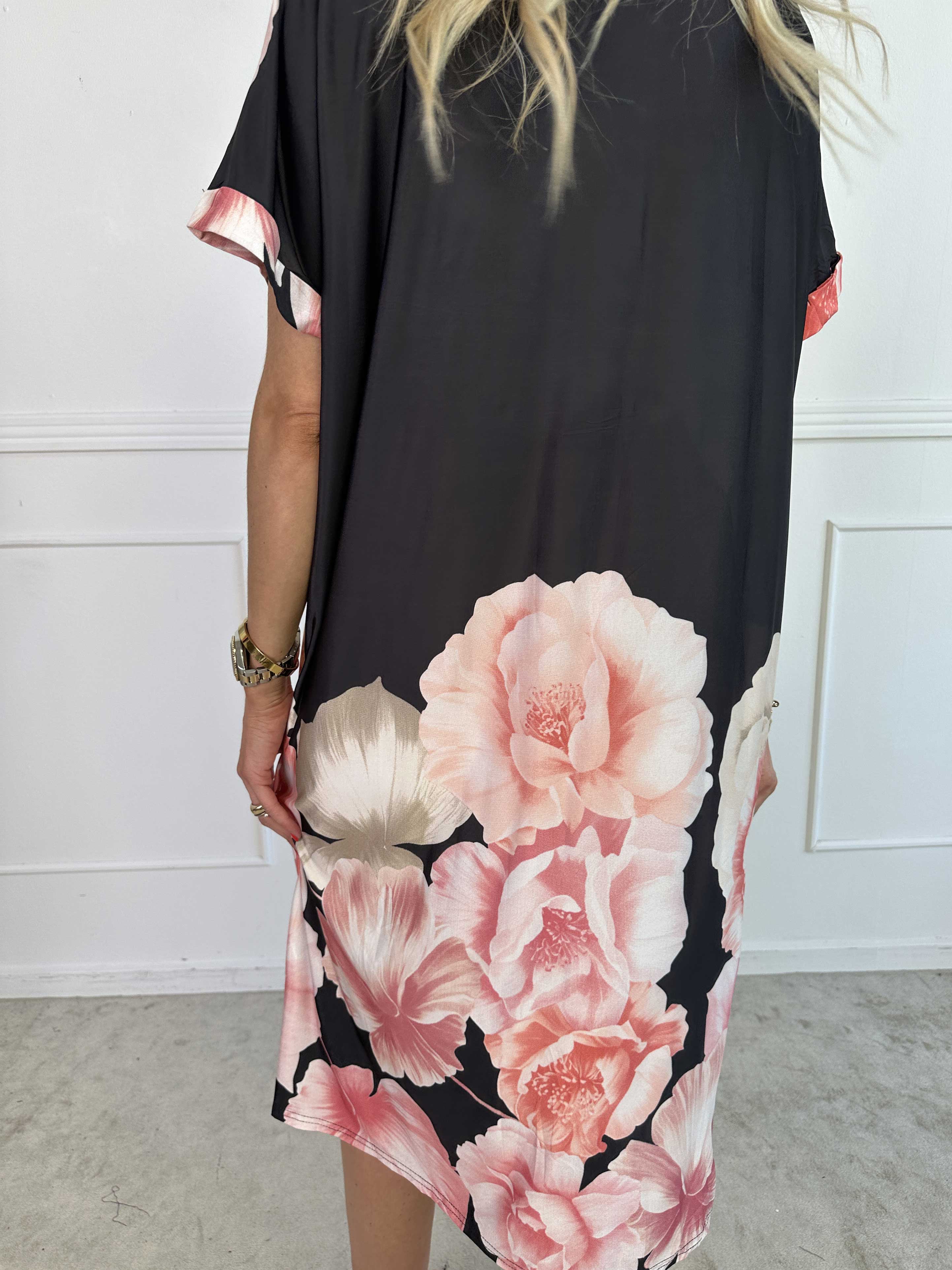 Evie Peony - Løs tunikakjole i elastisk stof med blomsterprint