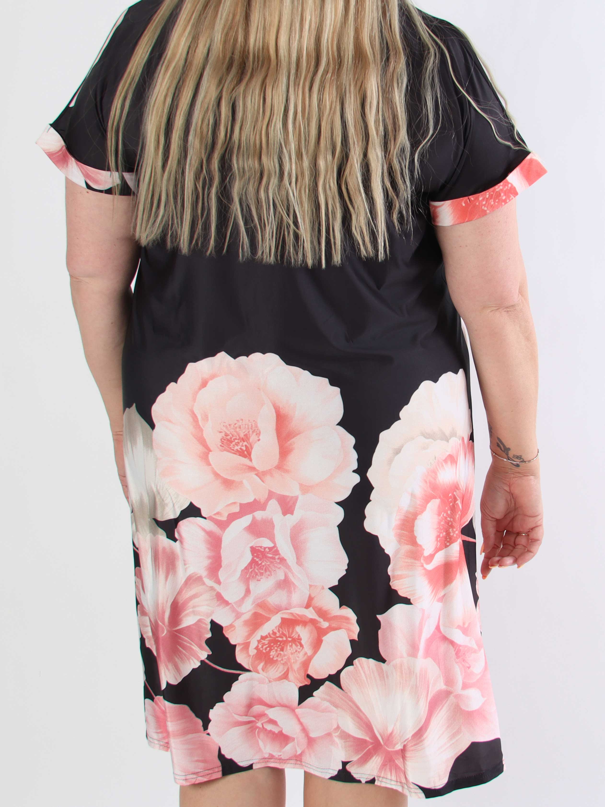 Evie Peony - Plus size tunikakjole i elastisk stof med blomsterprint