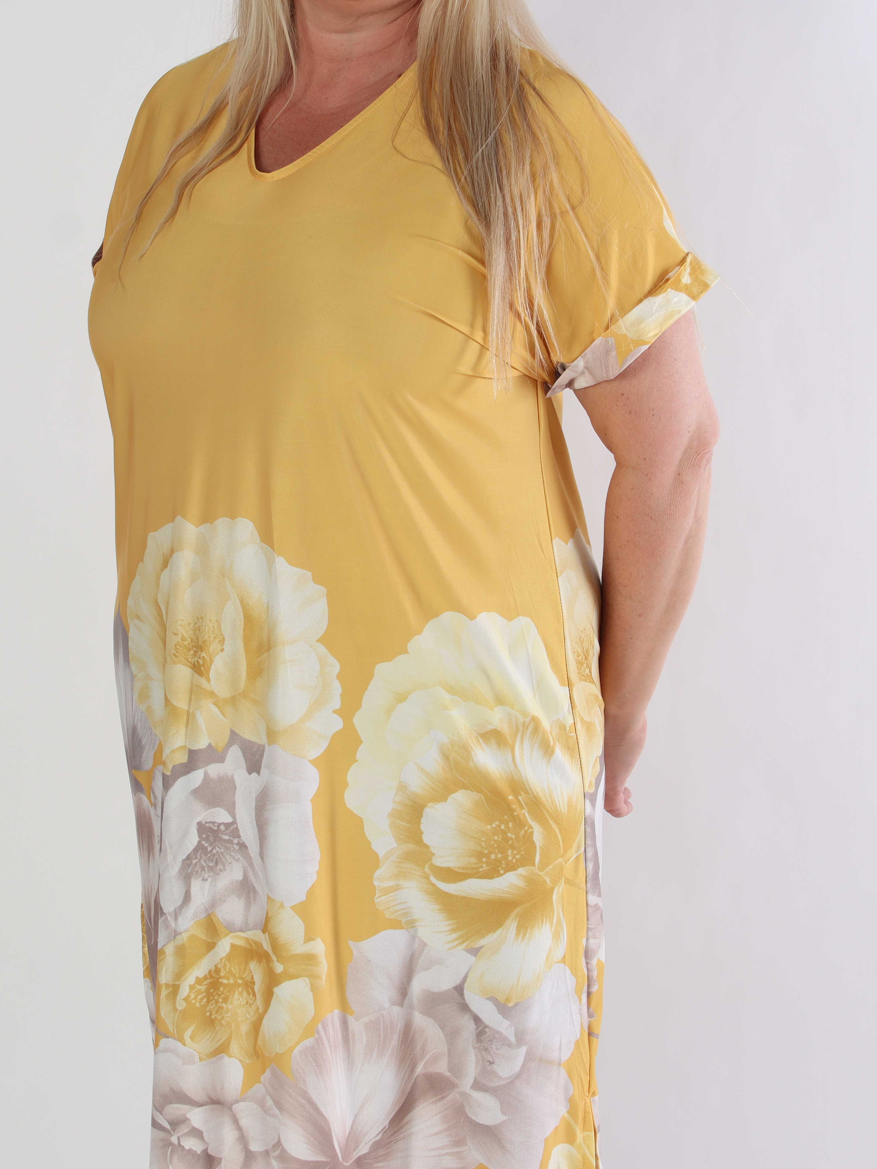 Evie Peony - Plus size tunikakjole i elastisk stof med blomsterprint