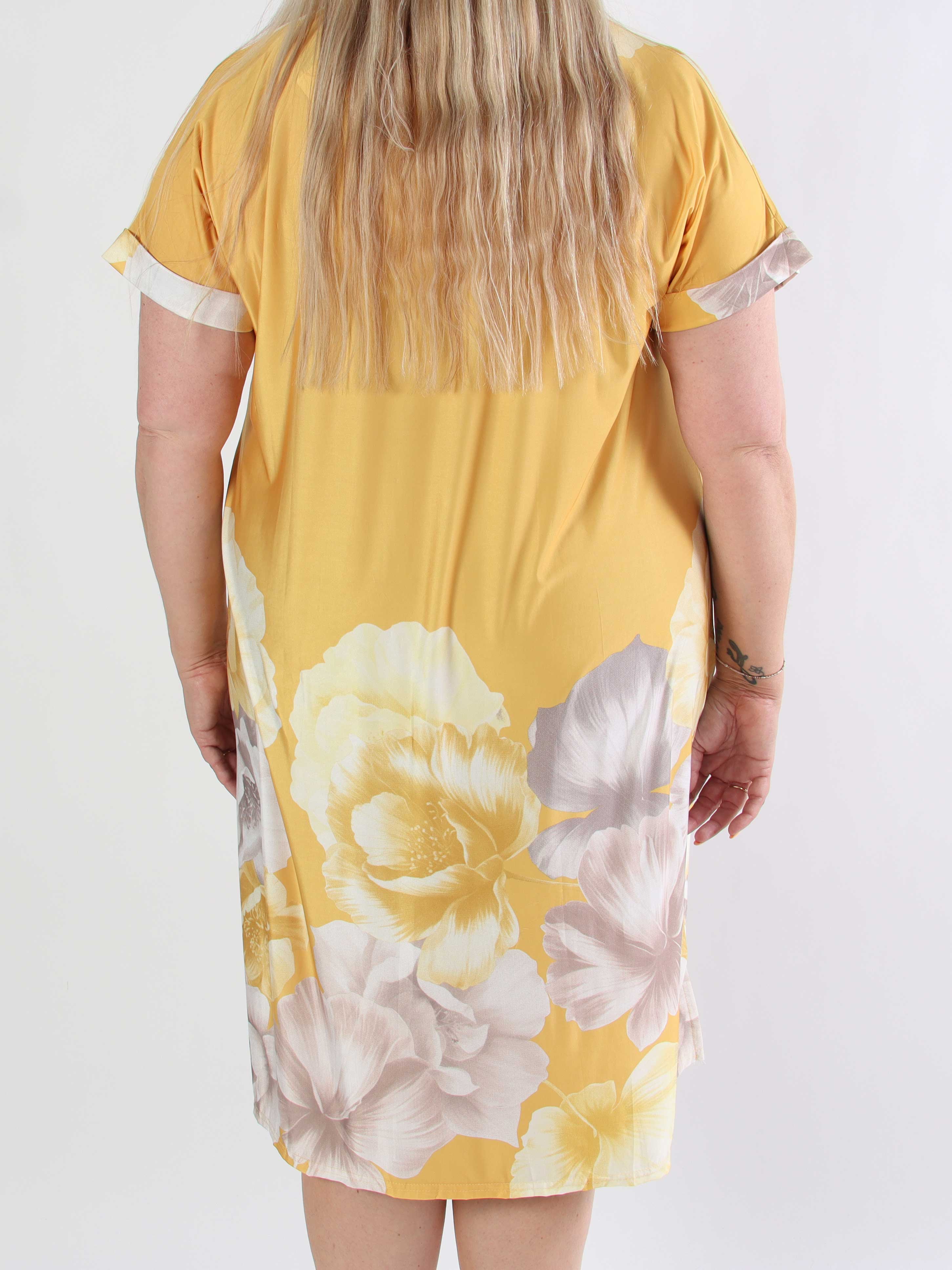 Evie Peony - Plus size tunikakjole i elastisk stof med blomsterprint