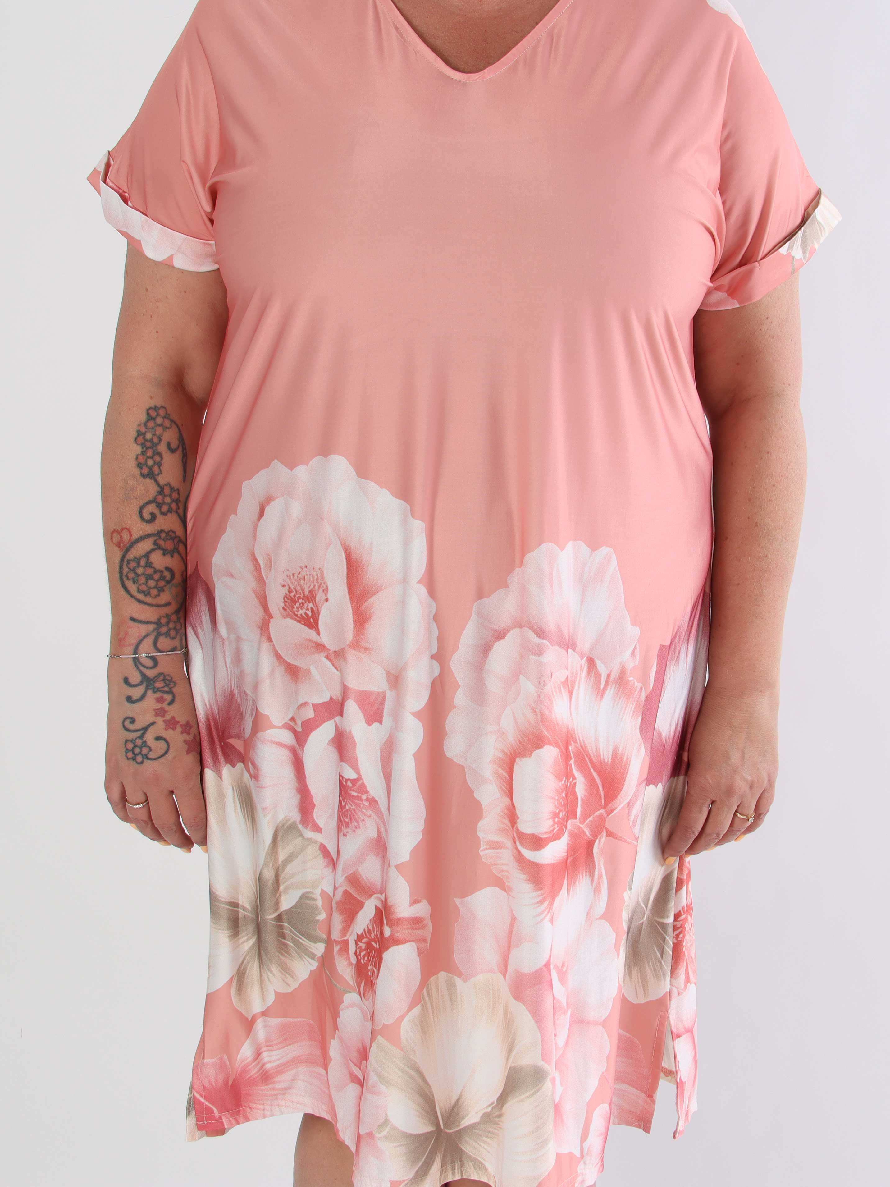 Evie Peony - Plus size tunikakjole i elastisk stof med blomsterprint