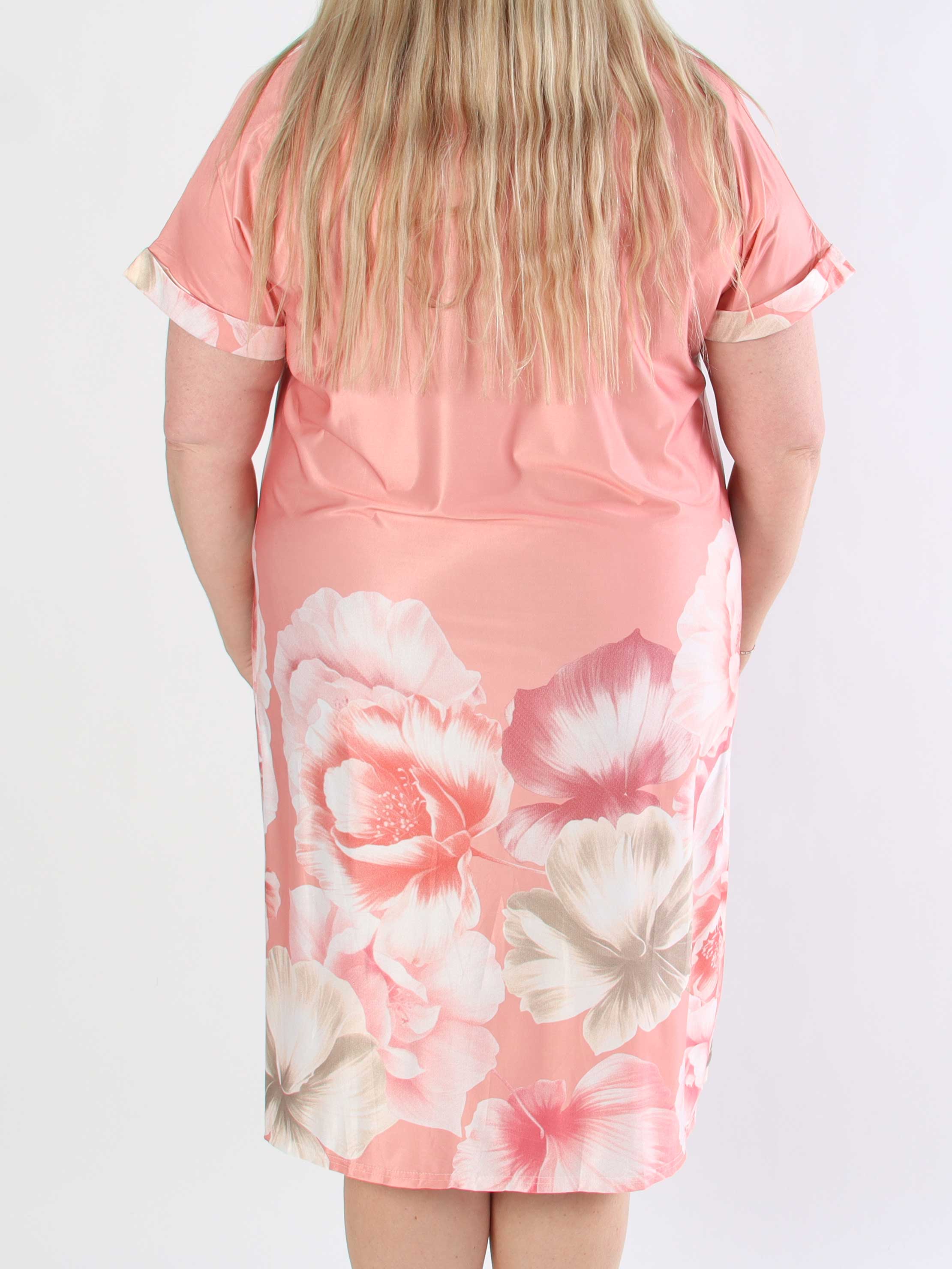 Evie Peony - Plus size tunikakjole i elastisk stof med blomsterprint