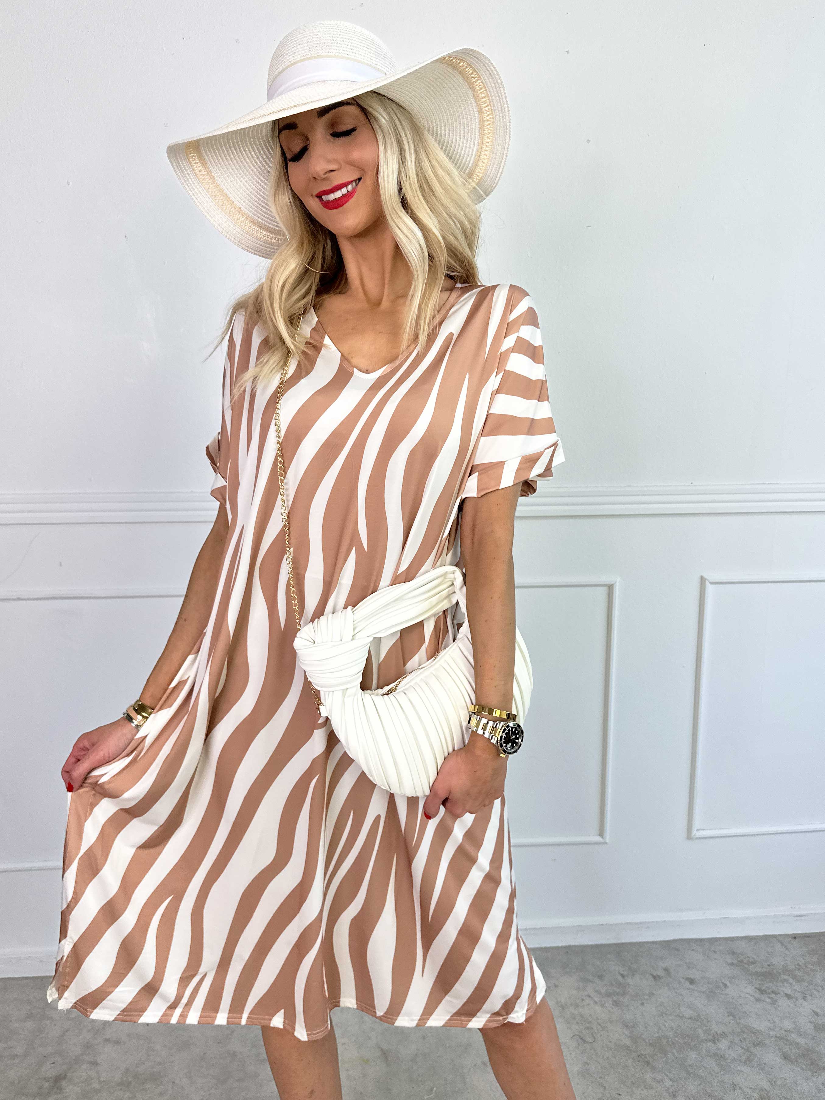 Evie Zebra - Løs tunikakjole i elastisk stof med zebraprint