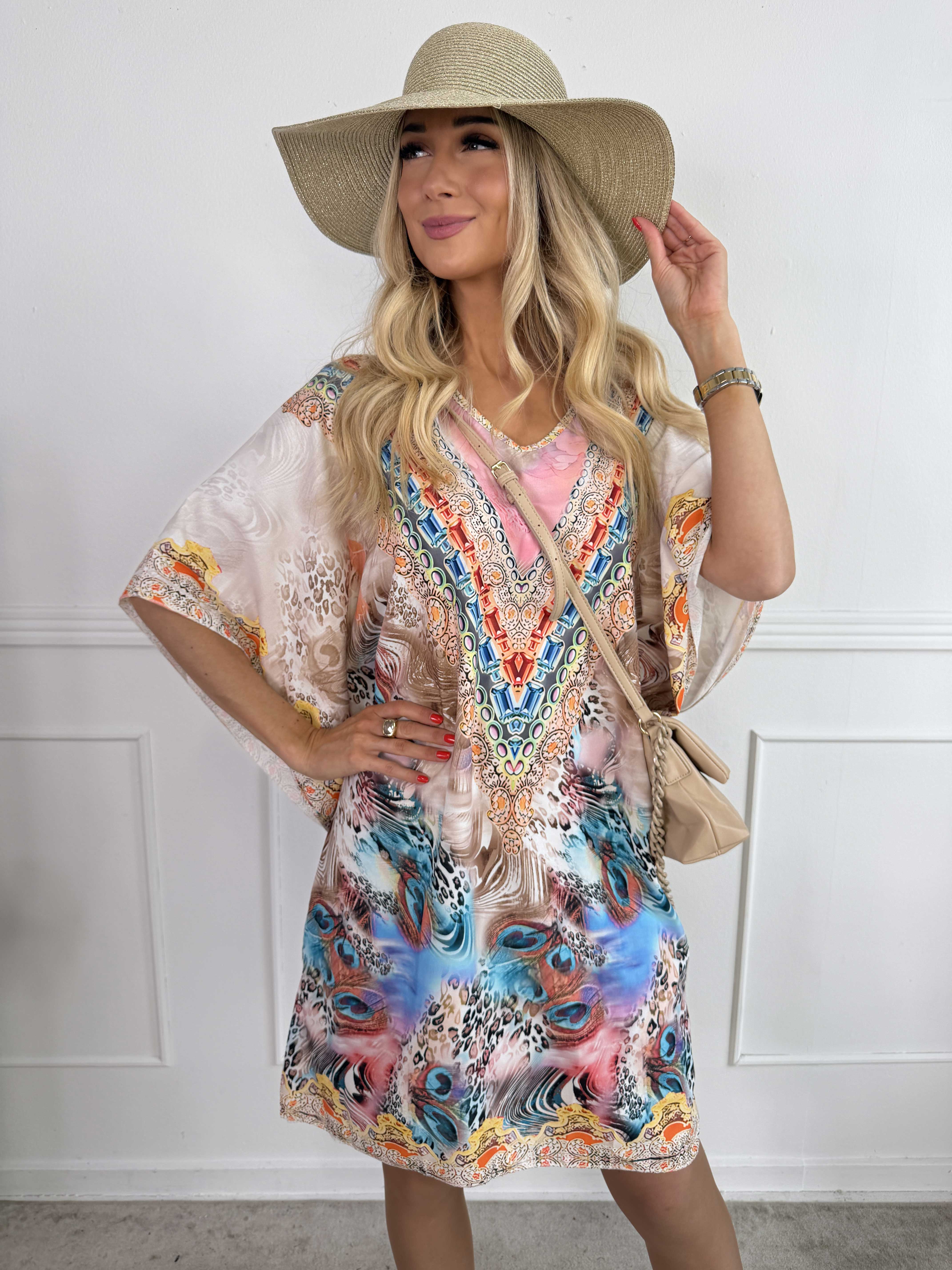 Faye - Tunikakjole i viskose i flerfarvet mønster