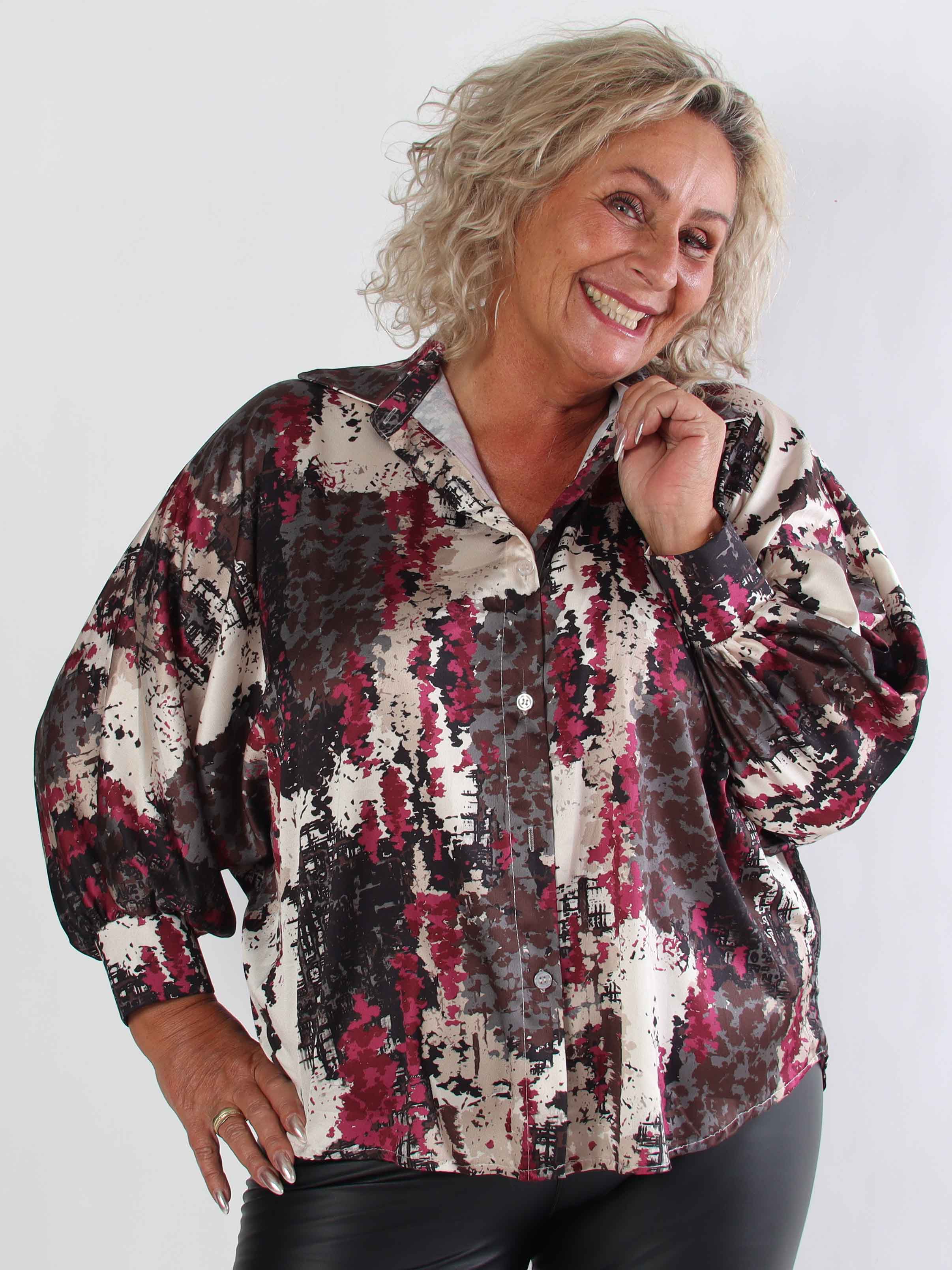 Feliciti Batik - Flerfarvet plus size skjorte med flagermusærmer