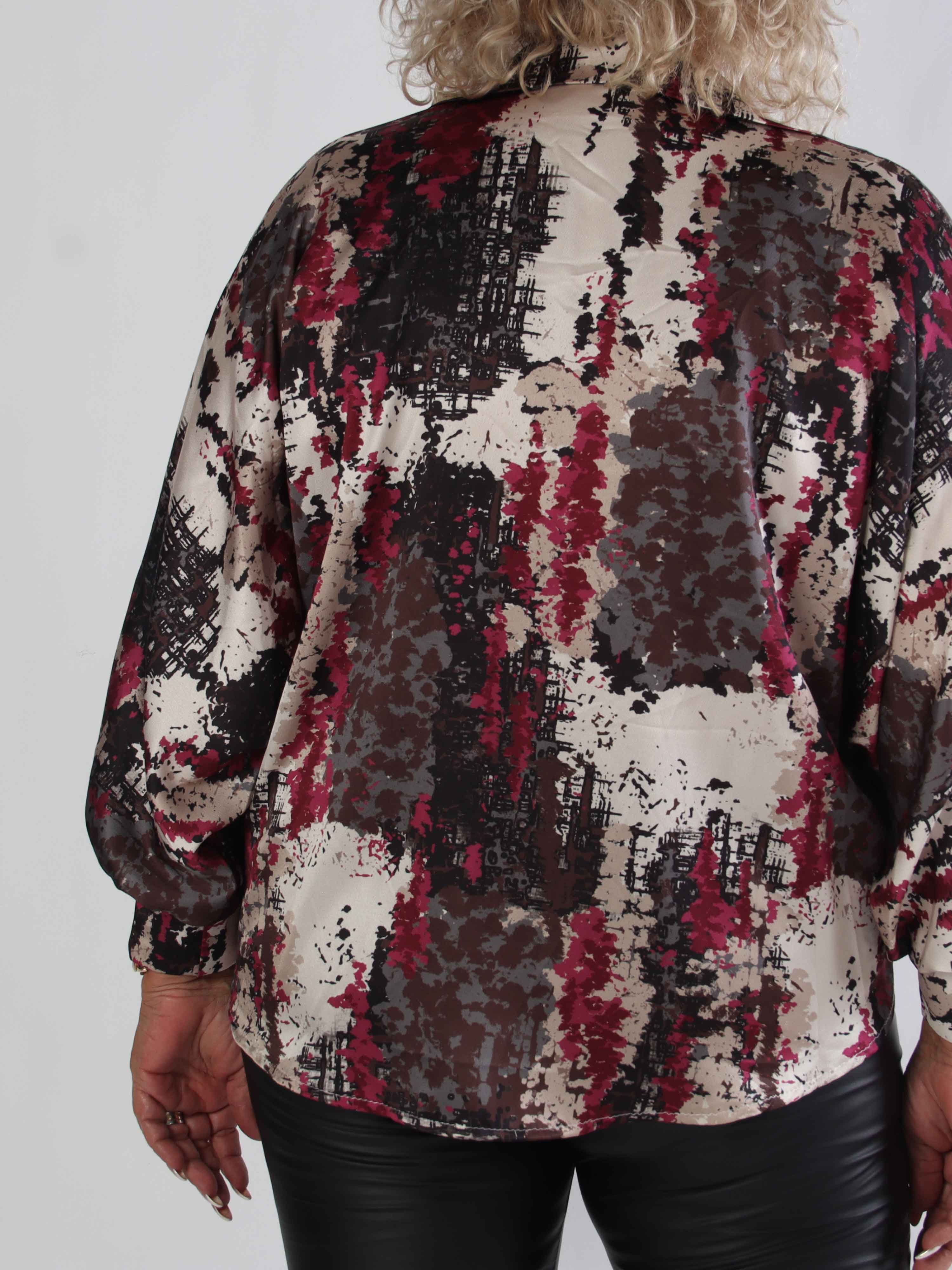 Feliciti Batik - Flerfarvet plus size skjorte med flagermusærmer