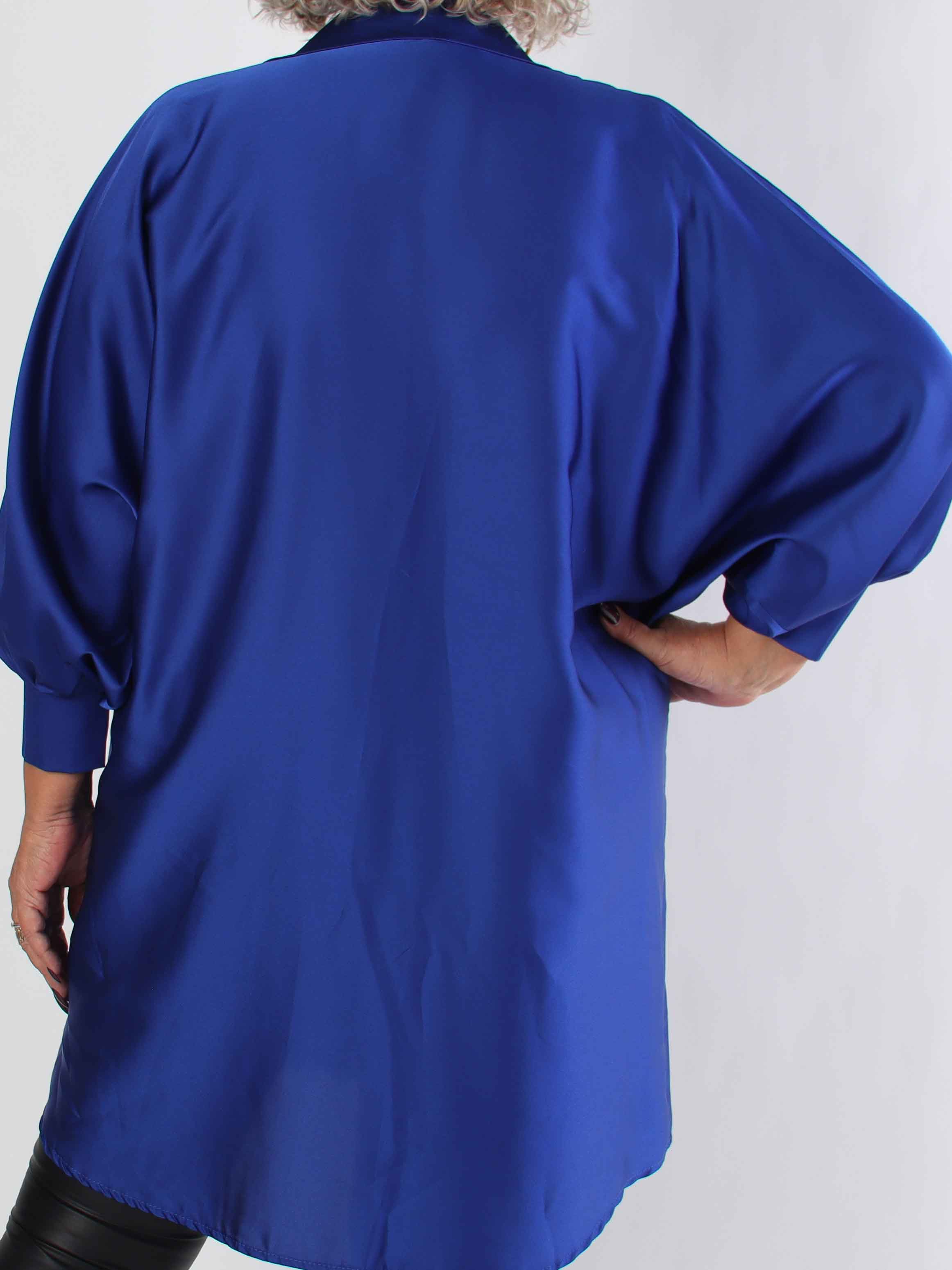 Feliciti long - Shiny plus size skjortekjole med flagermusærmer