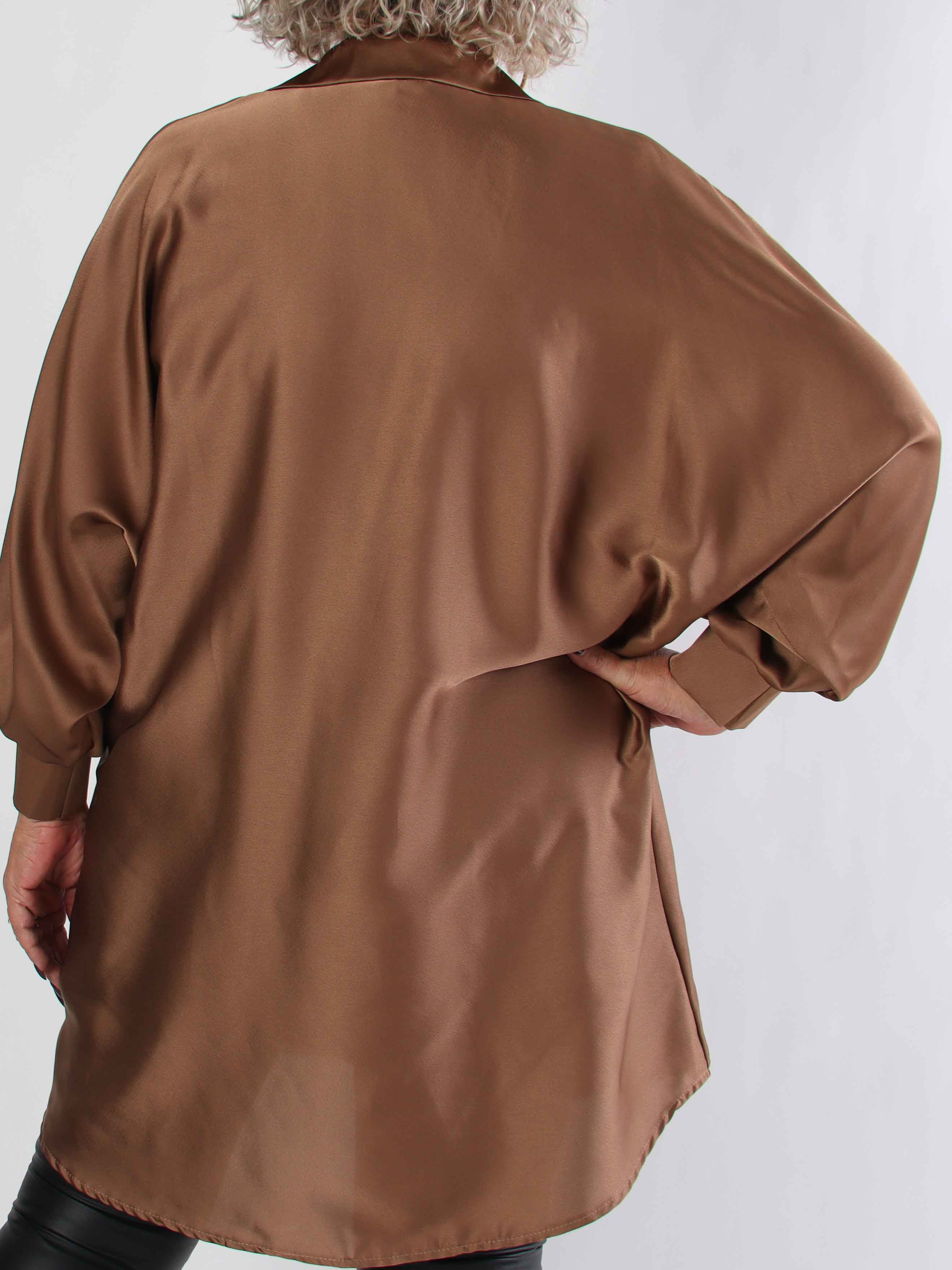 Feliciti long - Shiny plus size skjortekjole med flagermusærmer