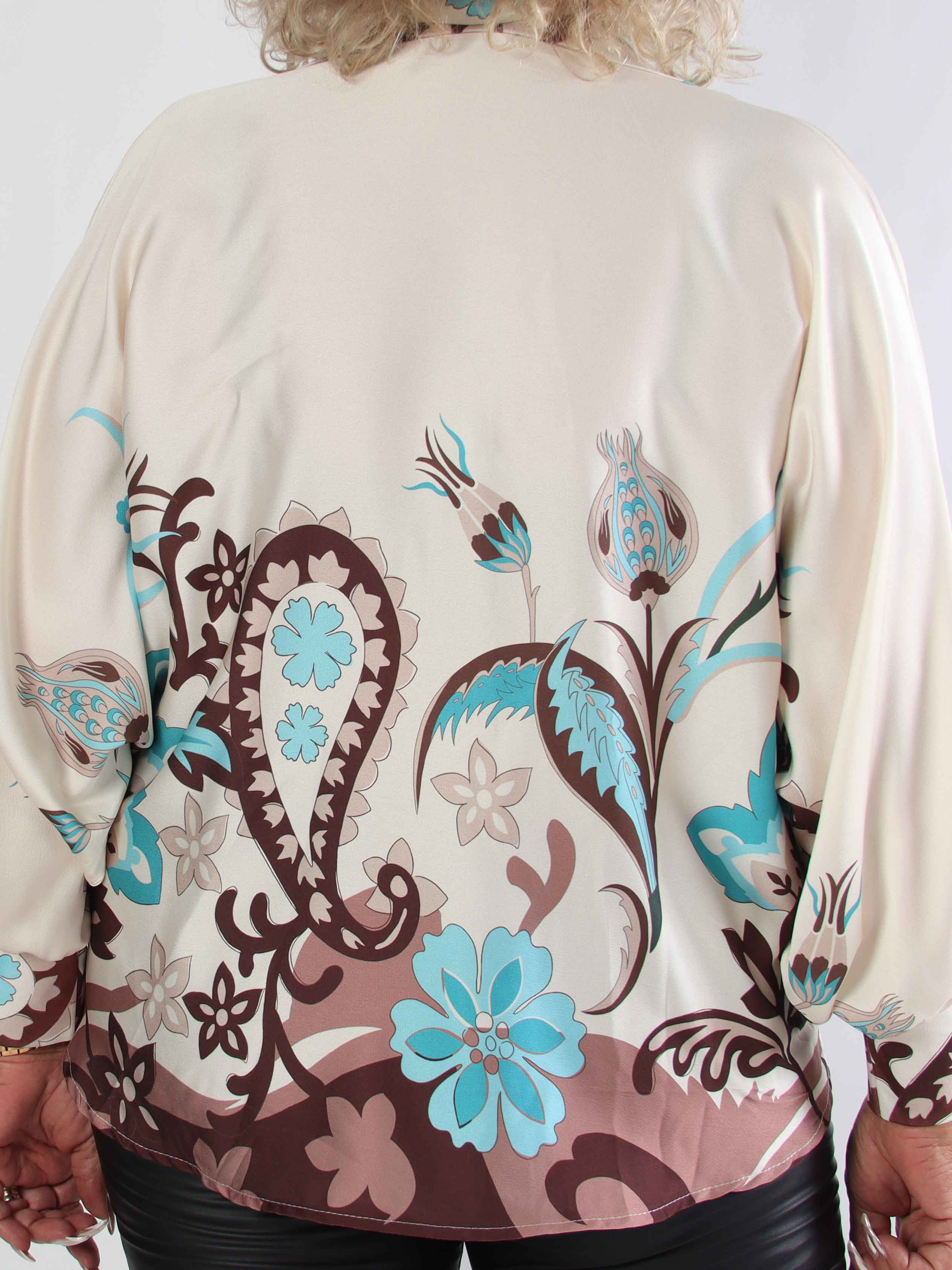 Feliciti Paisley - Mønstret plus size skjorte med flagermusærmer