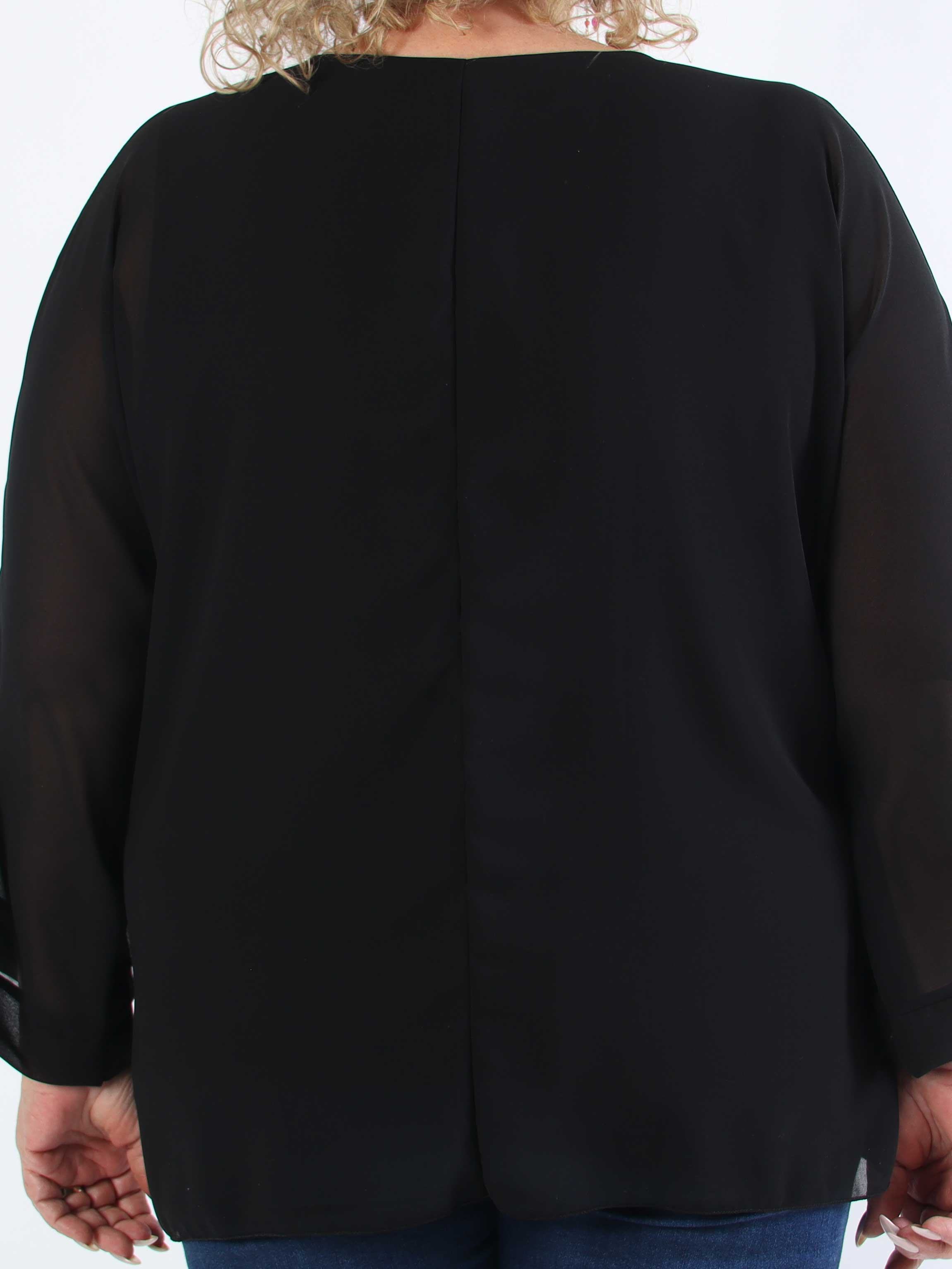 Flores - Plus size tunika med chiffonlag og semi-transparente ærmer