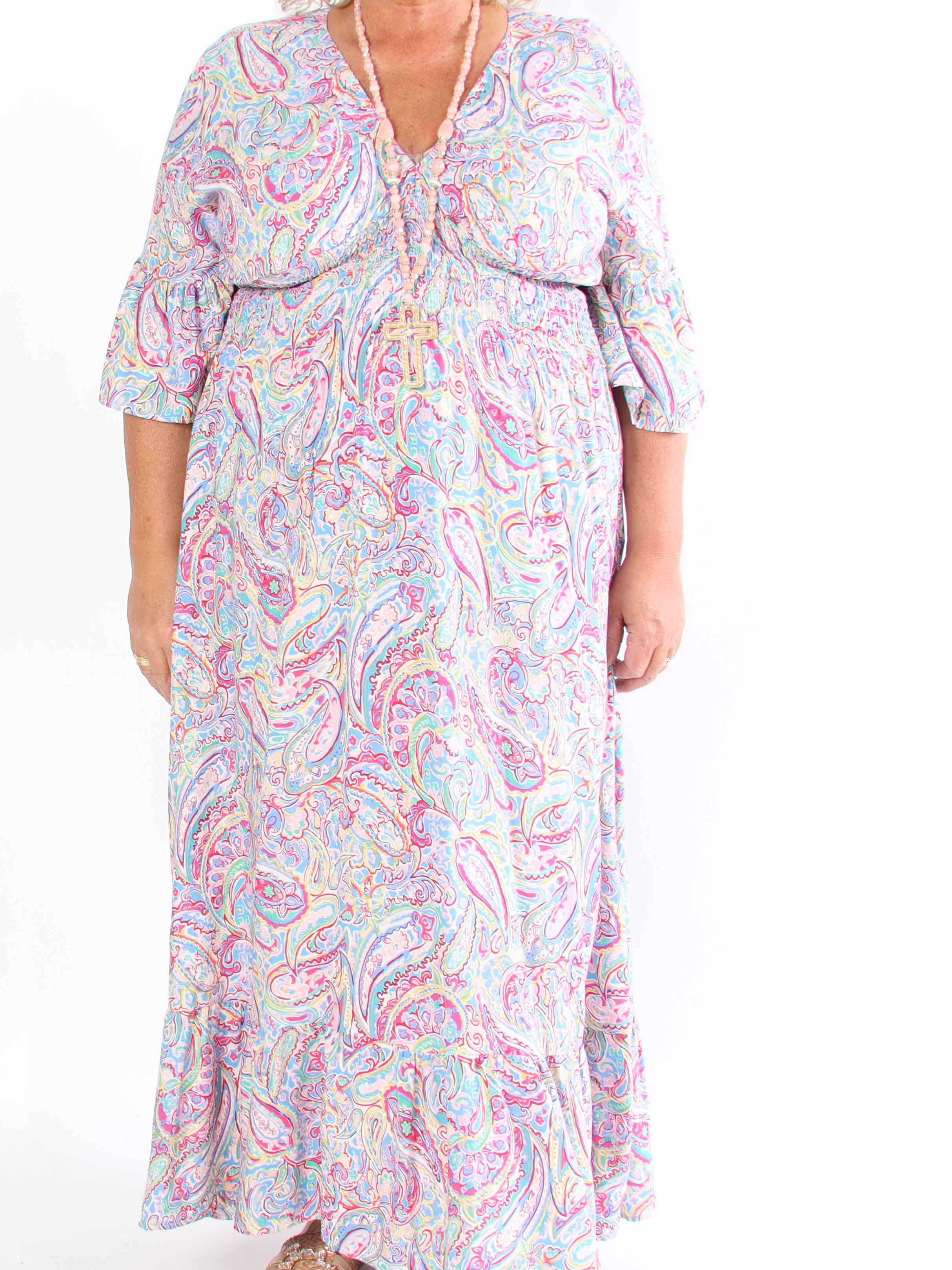 Freja - Mønstret kjole med smock i taljen