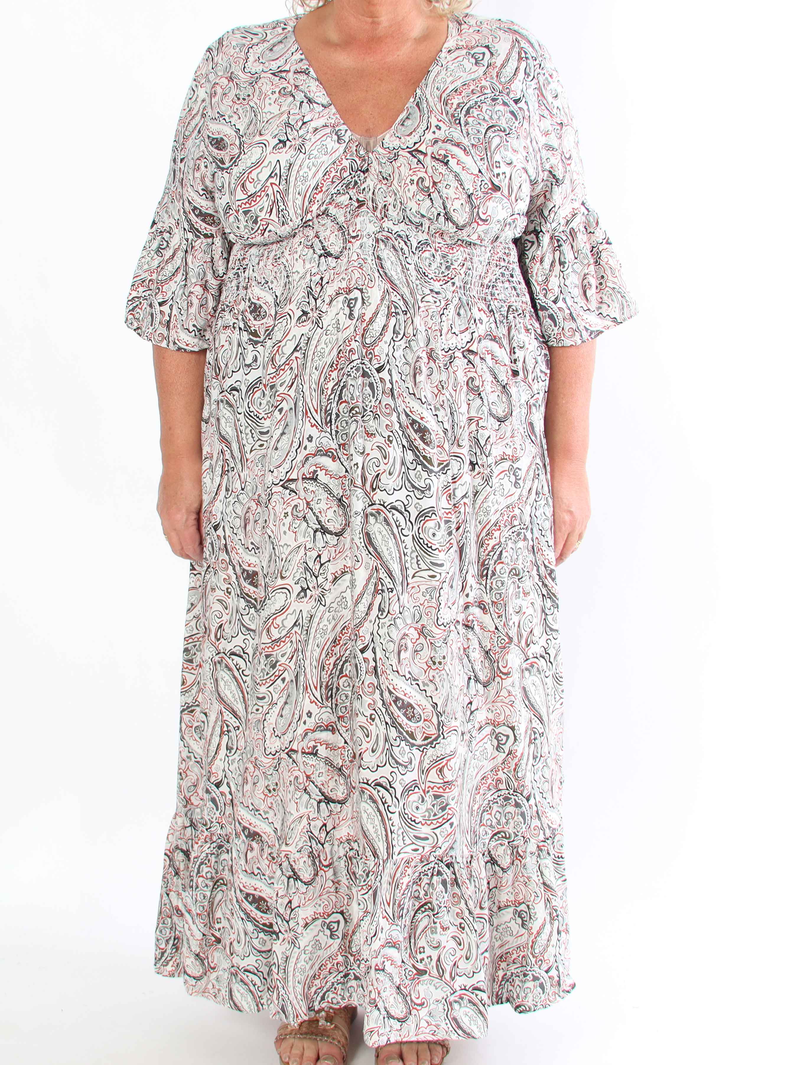 Freja - Mønstret kjole med smock i taljen