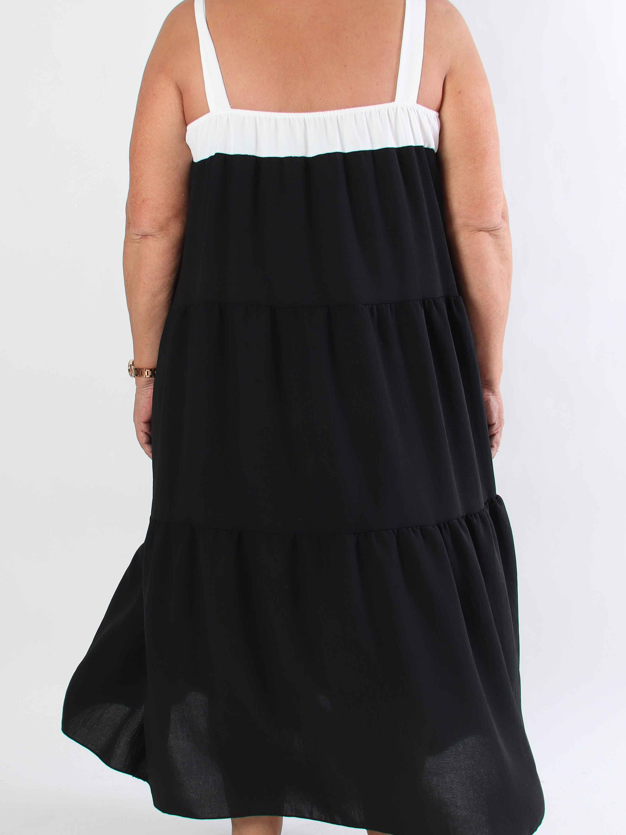 Glenna - Lang plus size kjole i viskose med hvide stropper