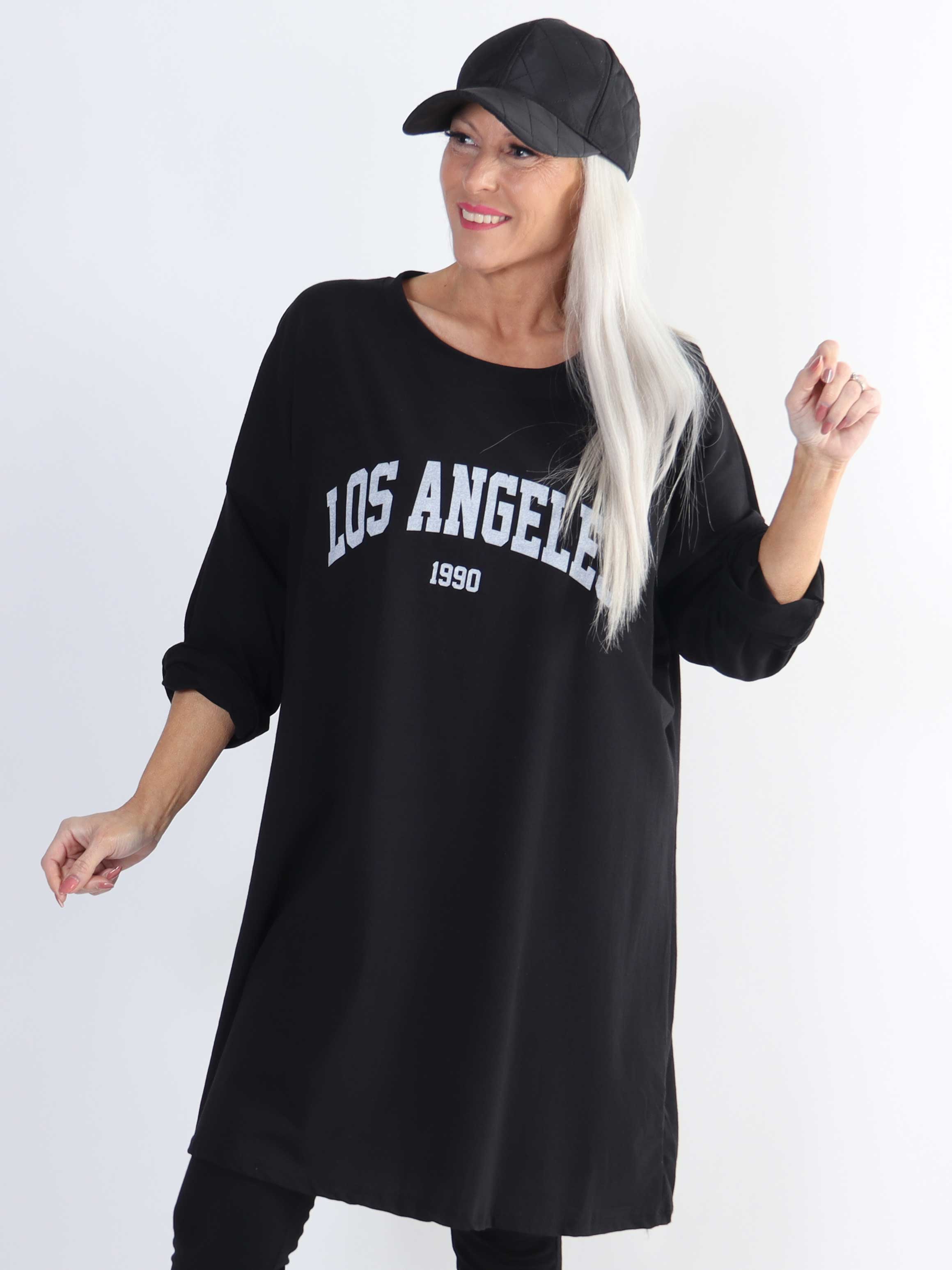 Haniya - Plus size joggingkjole i viskose med Los Angeles stående