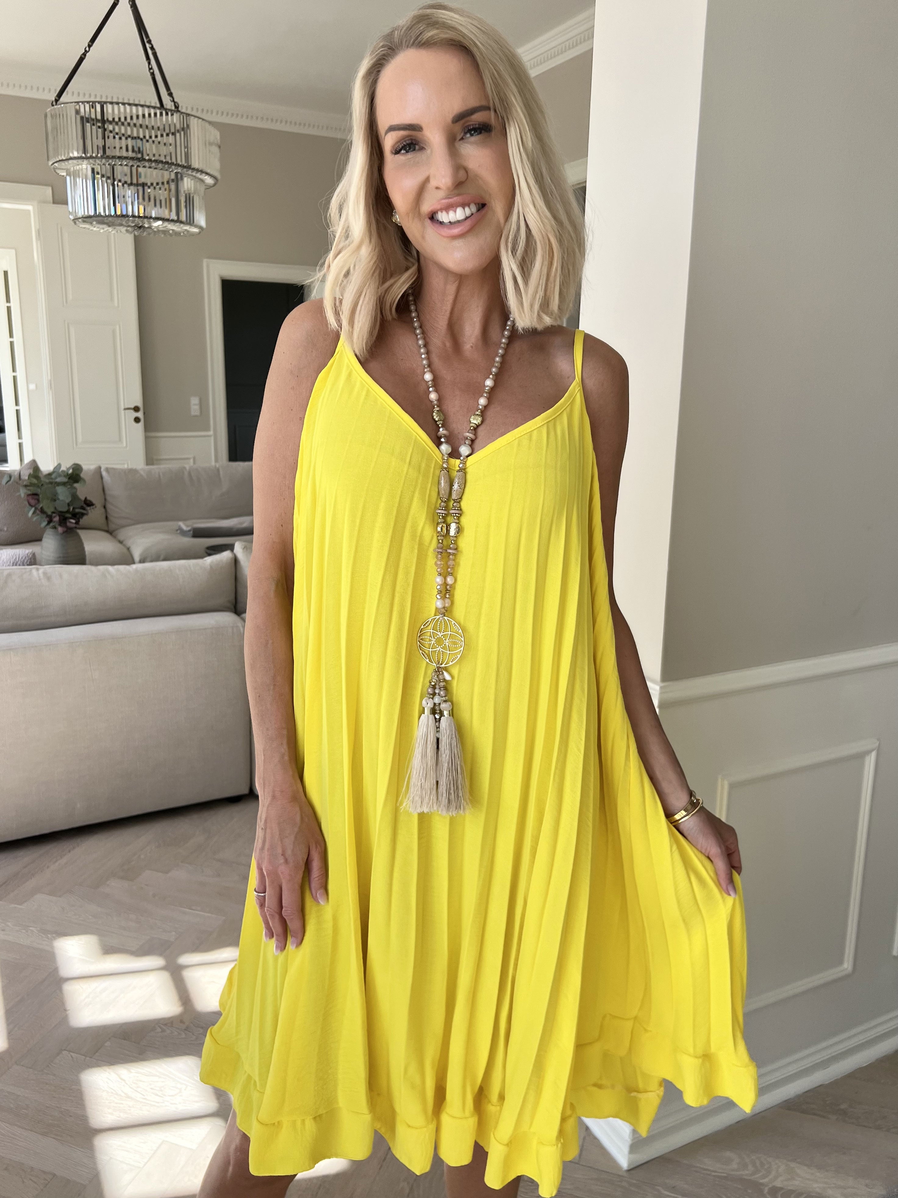 Harper - Plisseret viskose stropkjole i a-facon