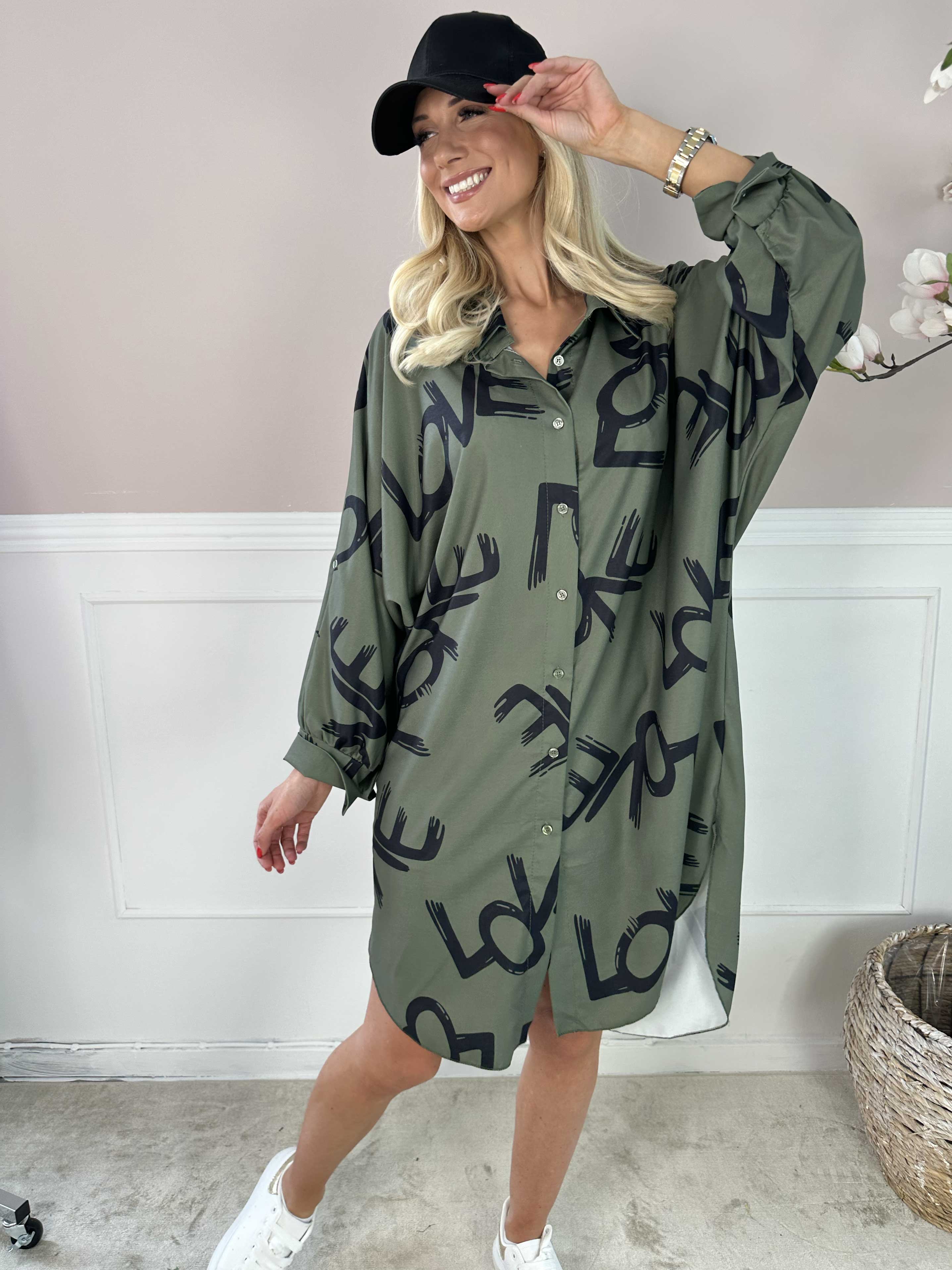 Havana - Skjortekjole med love stående og flagermusærmer