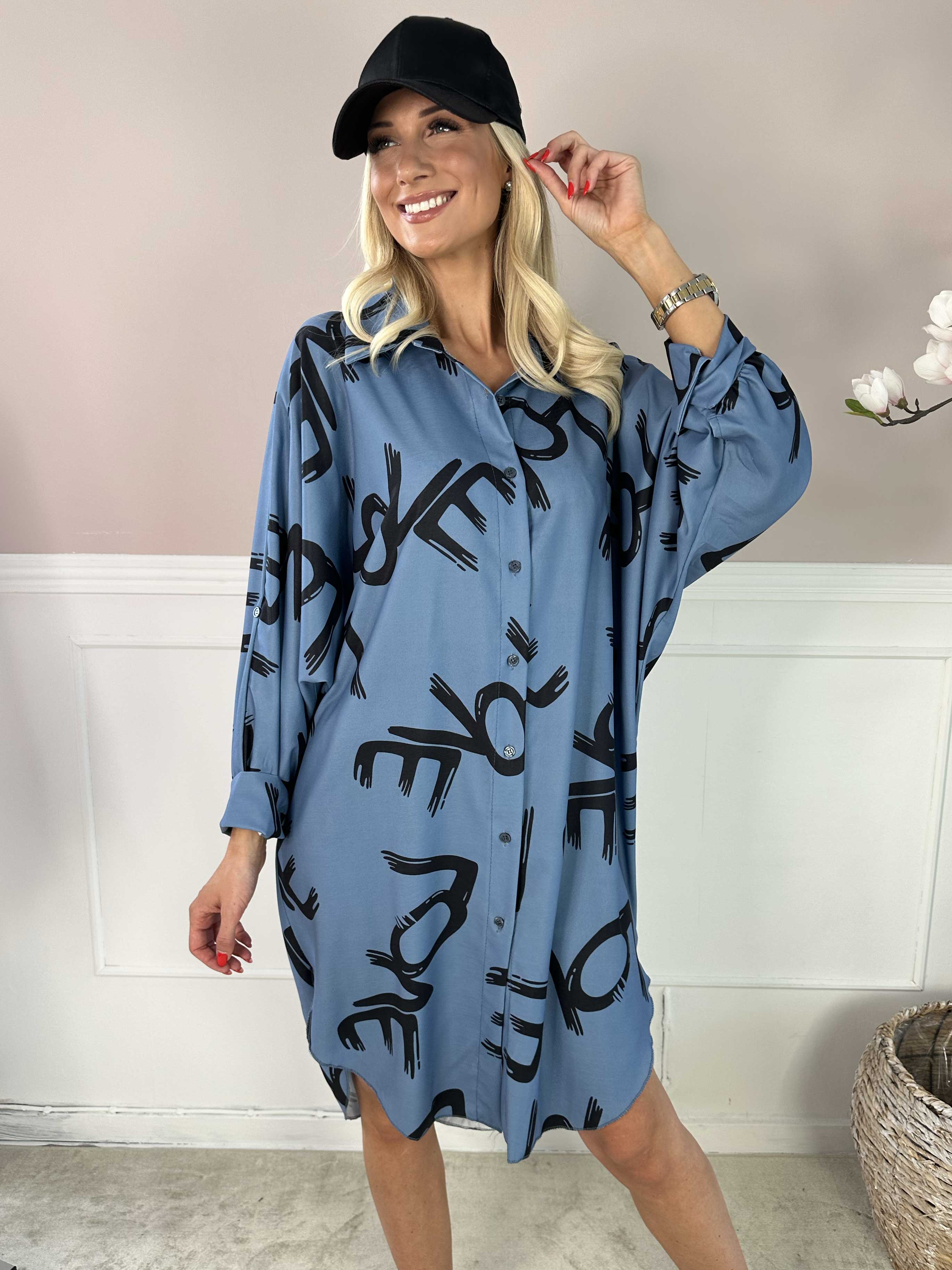 Havana - Skjortekjole med love stående og flagermusærmer