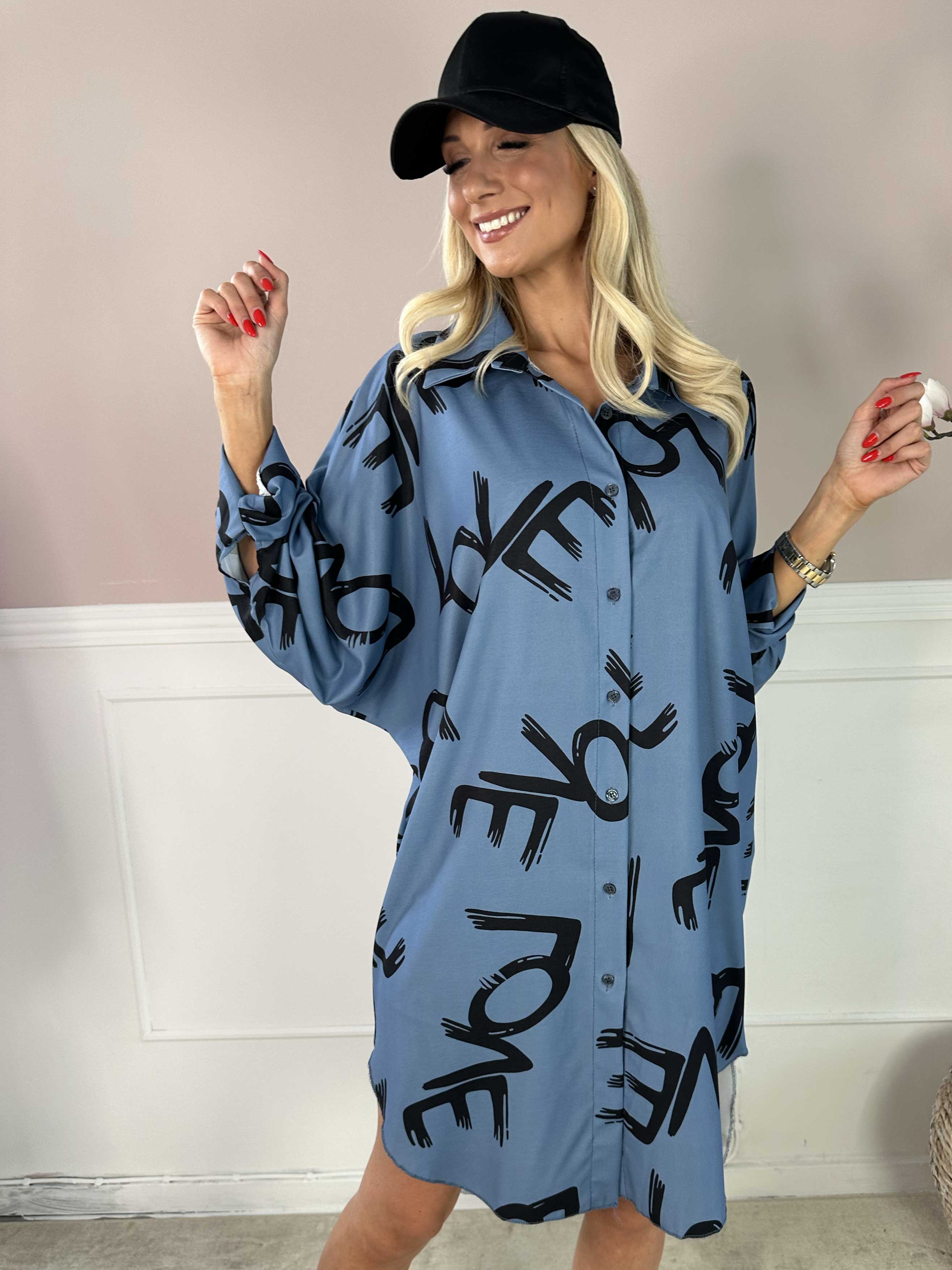 Havana - Skjortekjole med love stående og flagermusærmer