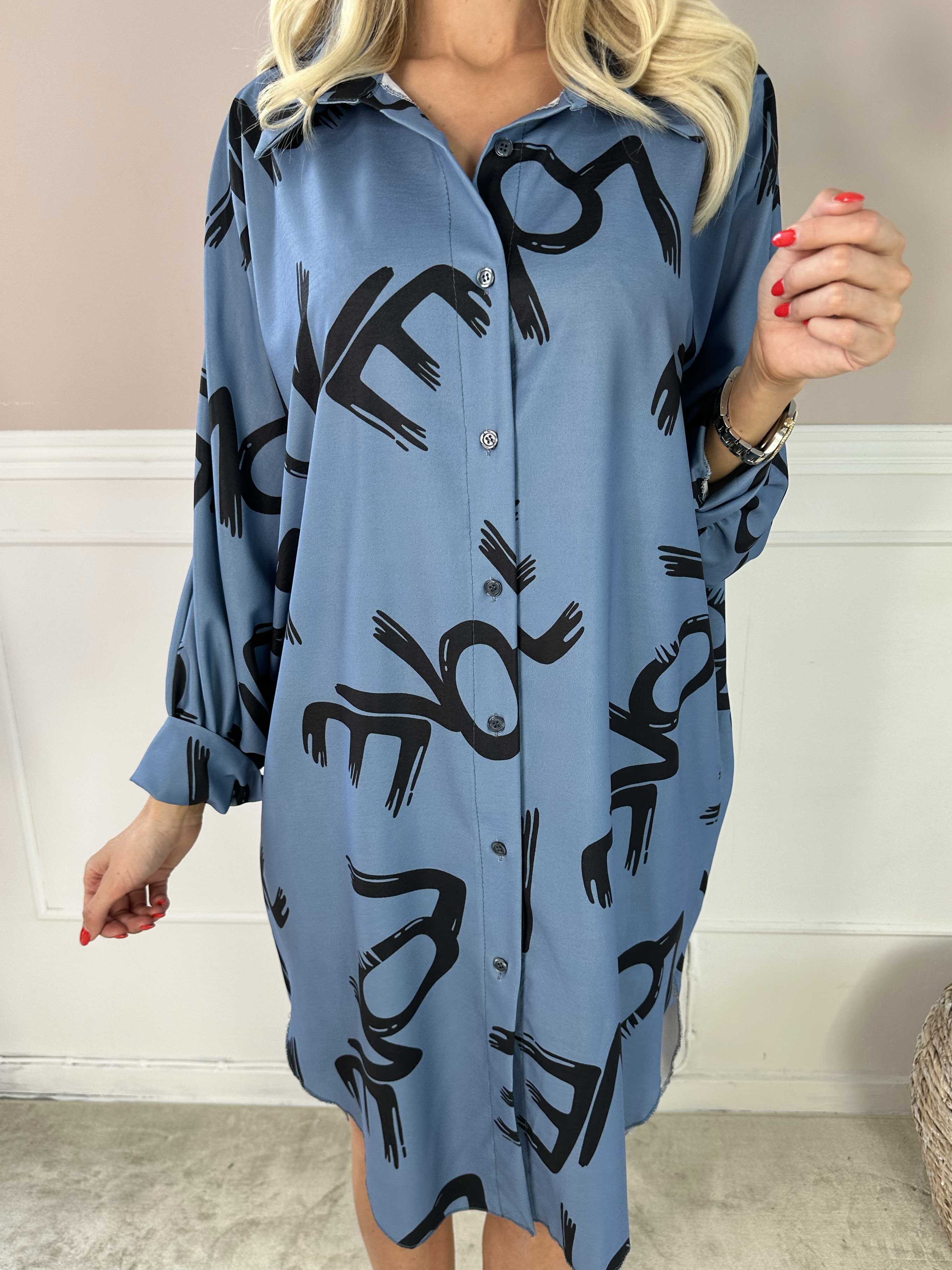 Havana - Skjortekjole med love stående og flagermusærmer