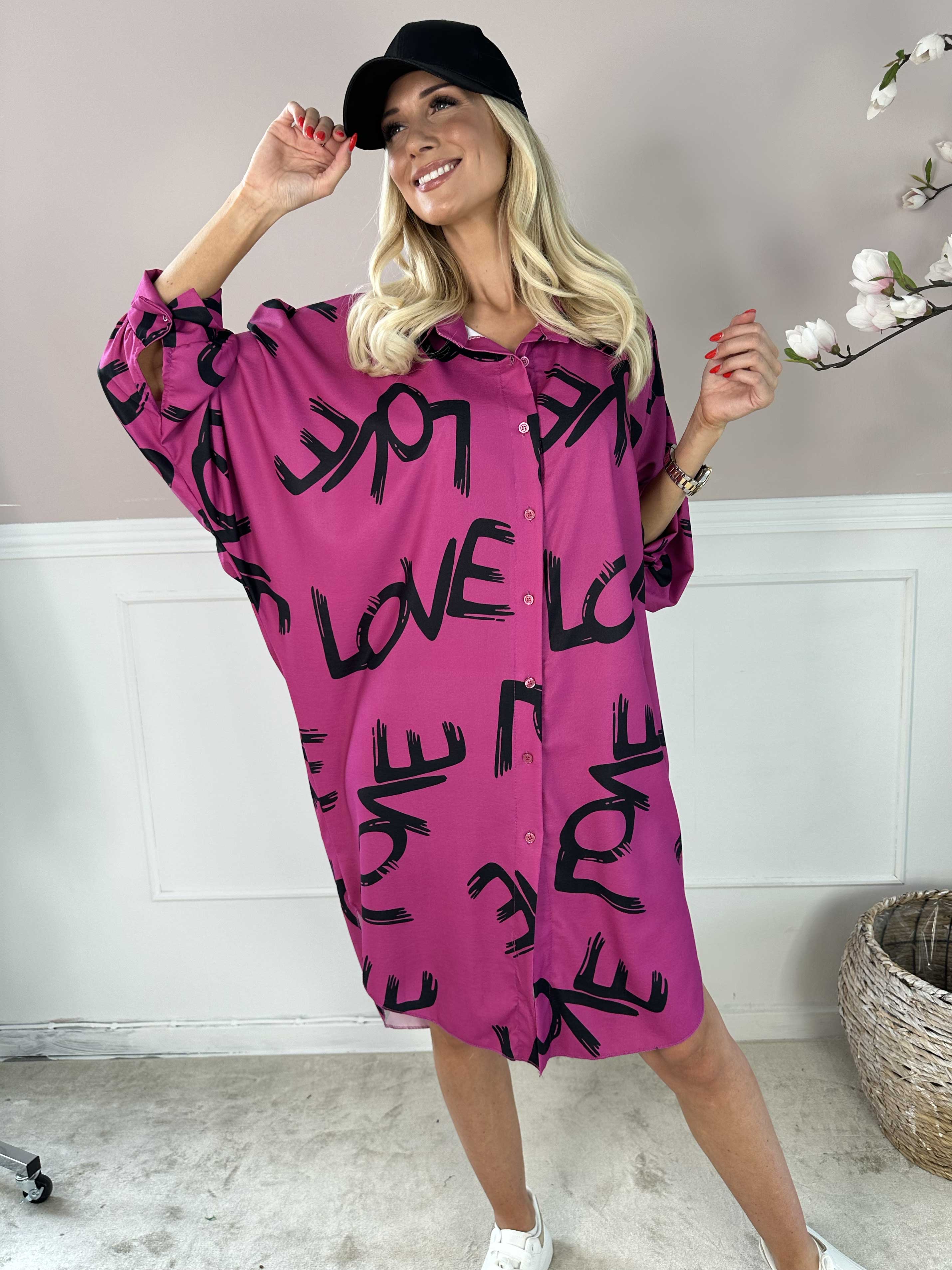 Havana - Skjortekjole med love stående og flagermusærmer