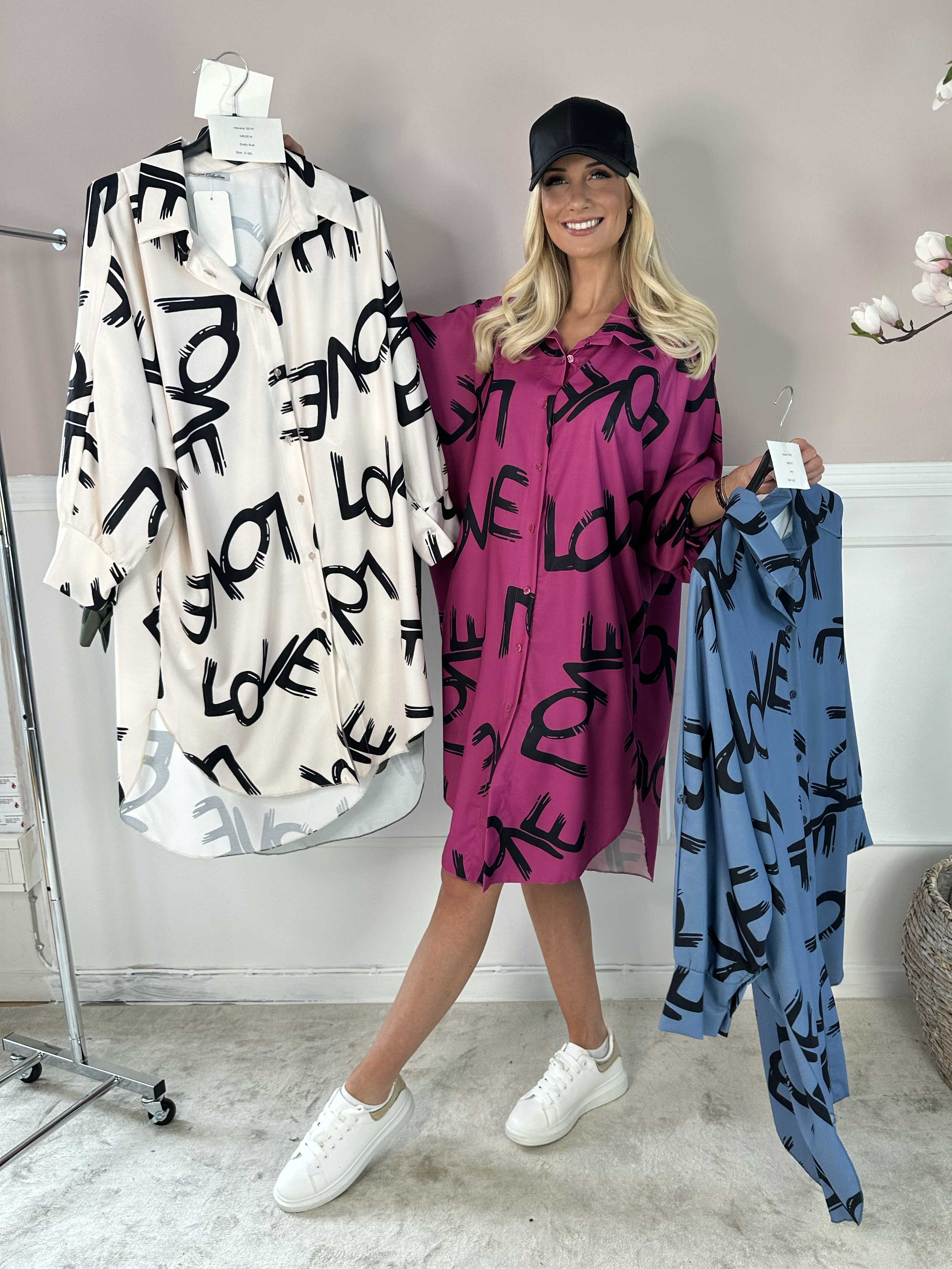 Havana - Skjortekjole med love stående og flagermusærmer