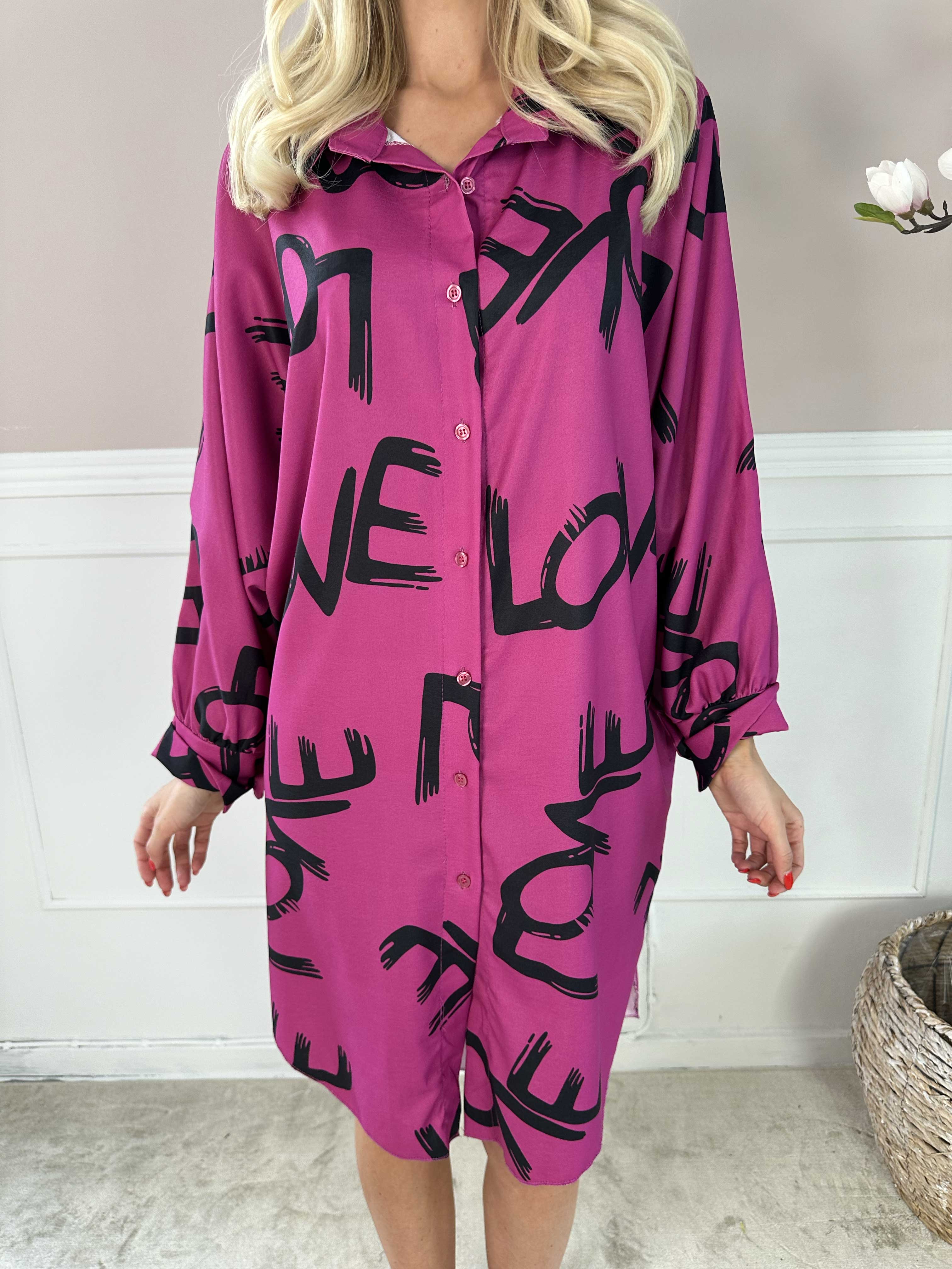 Havana - Skjortekjole med love stående og flagermusærmer