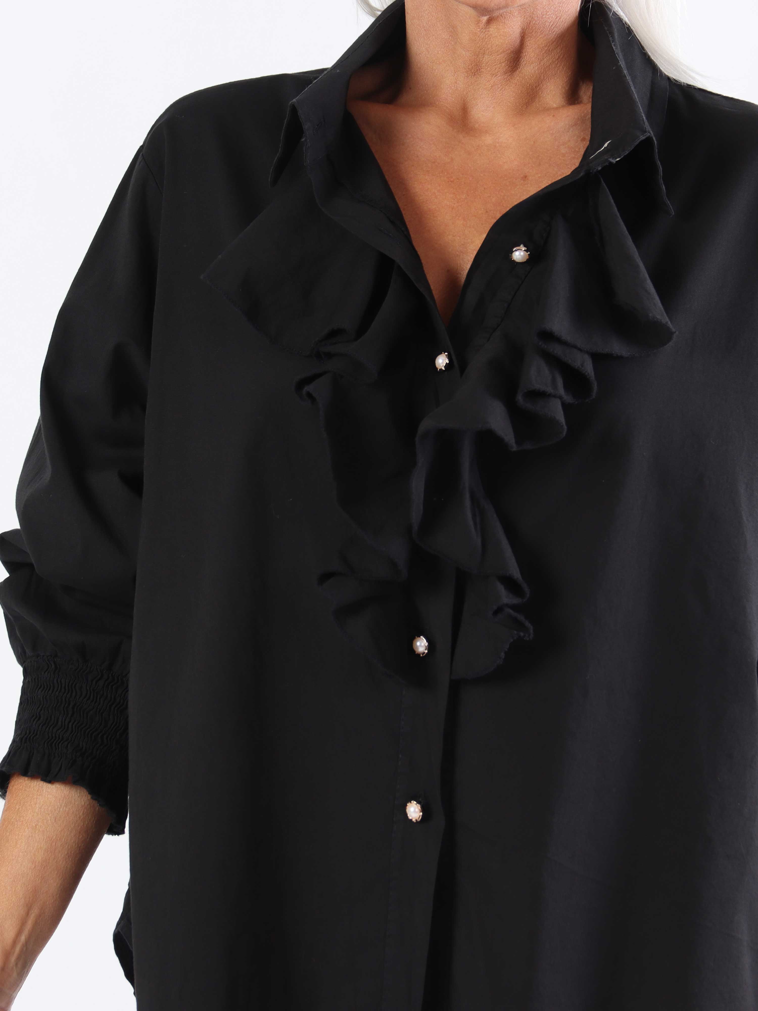 Hera - Plus size skjorte med flæser ved brystet