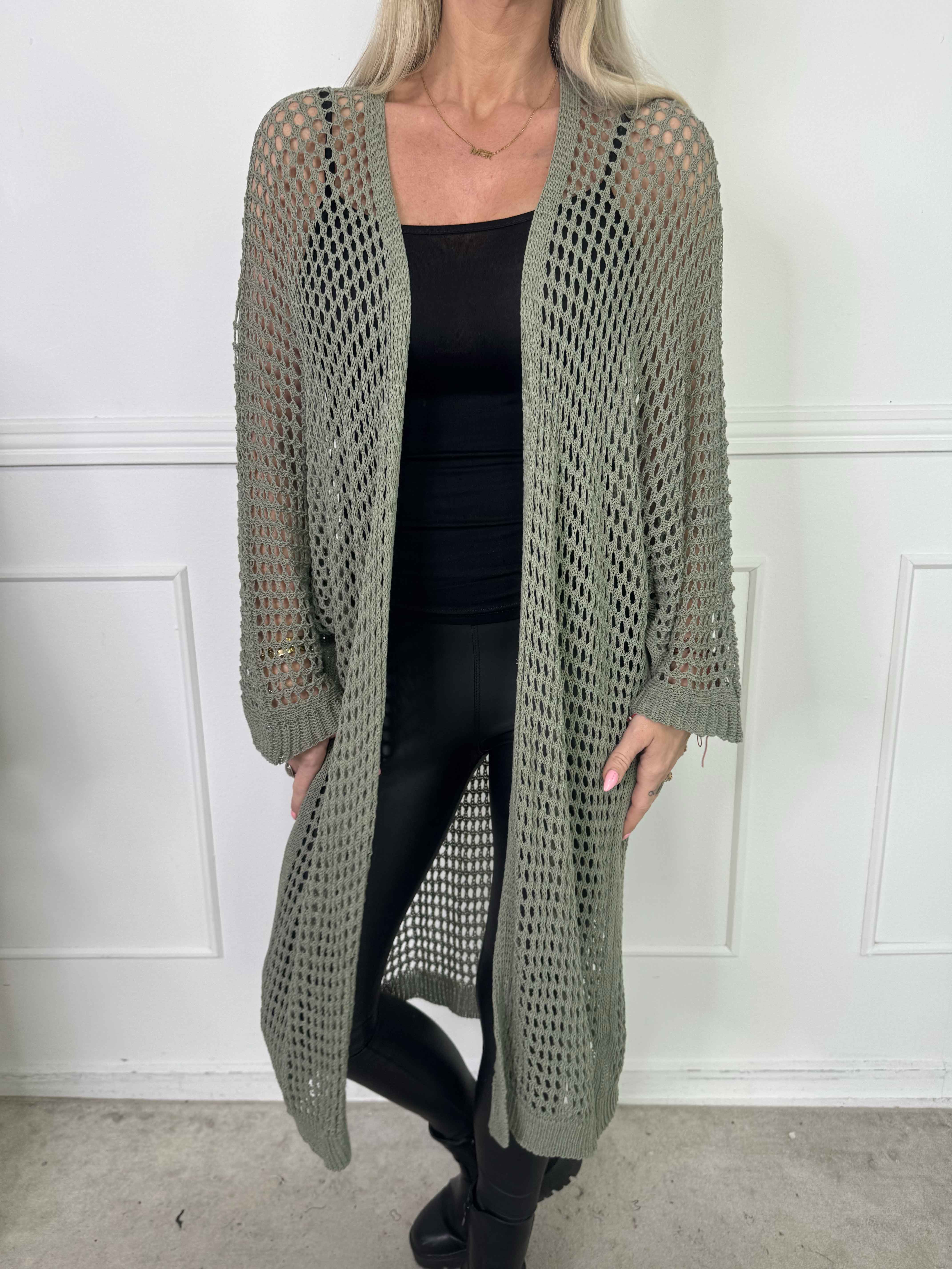 Hillary - Hæklet cardigan med hulmønster i bomuldsblanding