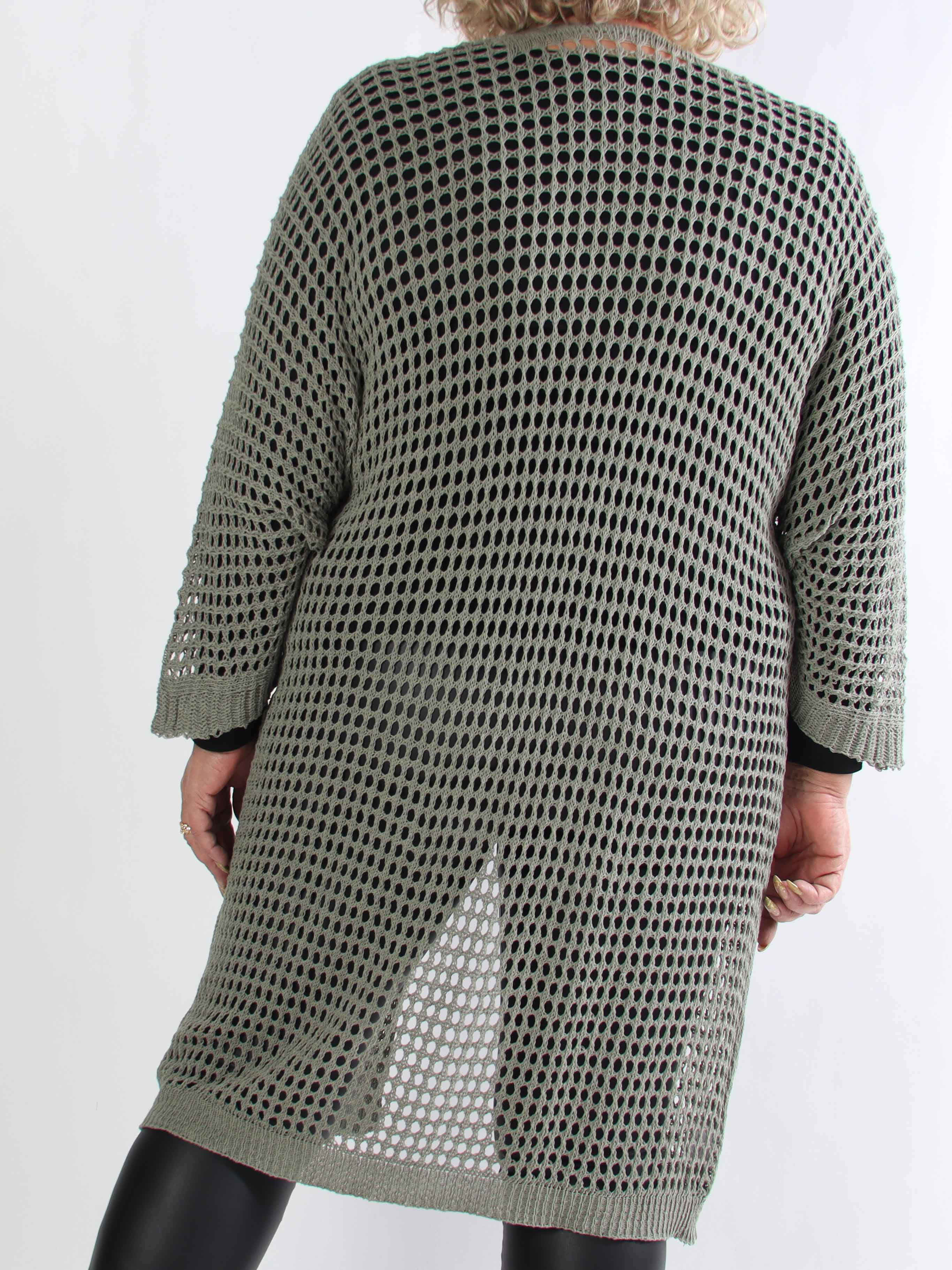 Hillary - Hæklet plus size cardigan med hulmønster i bomuldsblanding