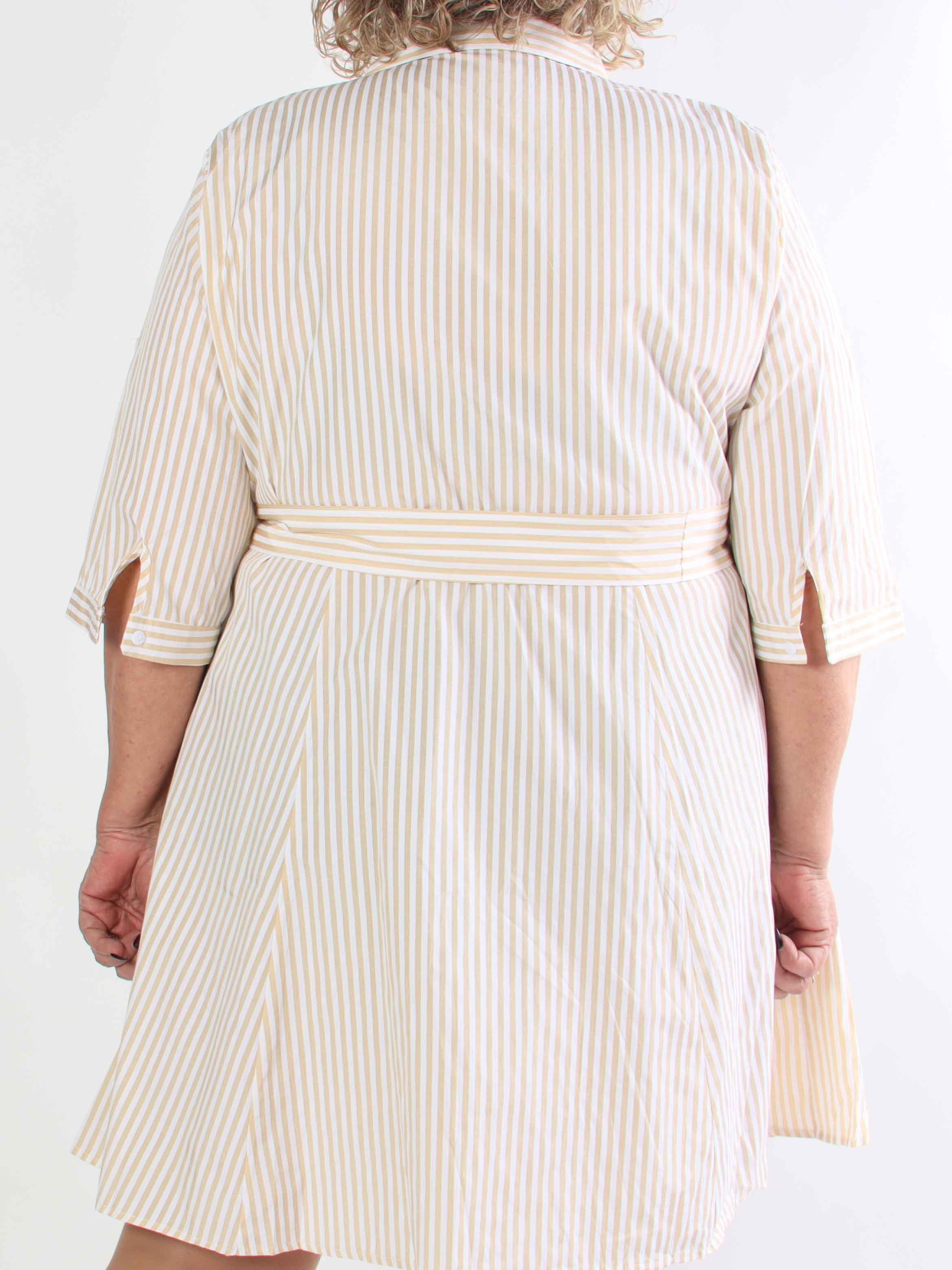 Hilma - Stribet skjortekjole i a-facon med bindebånd i livet