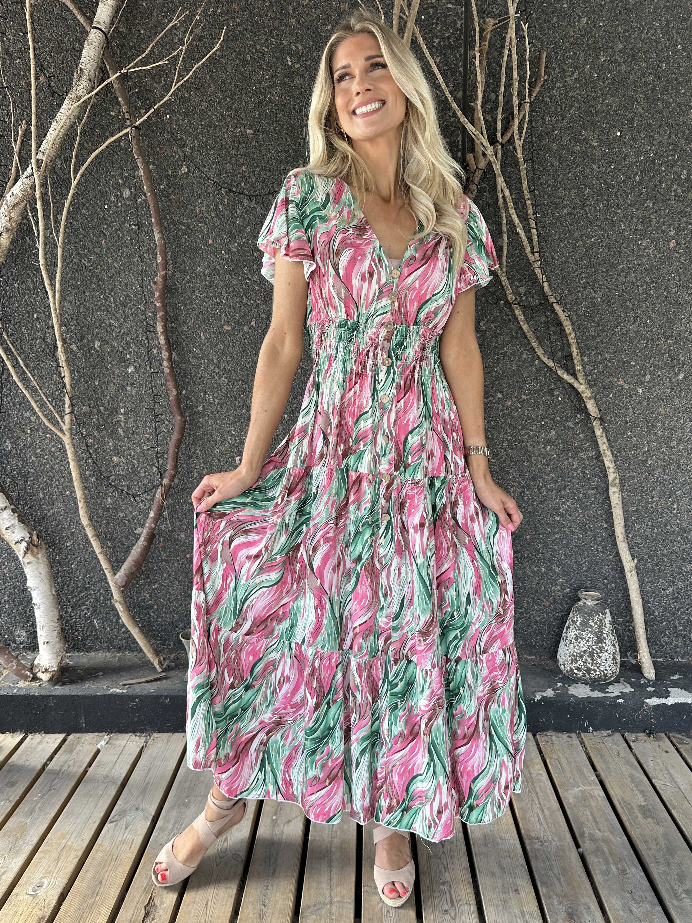 Hinata Pattern - Lang mønstret kjole i viskose med smock